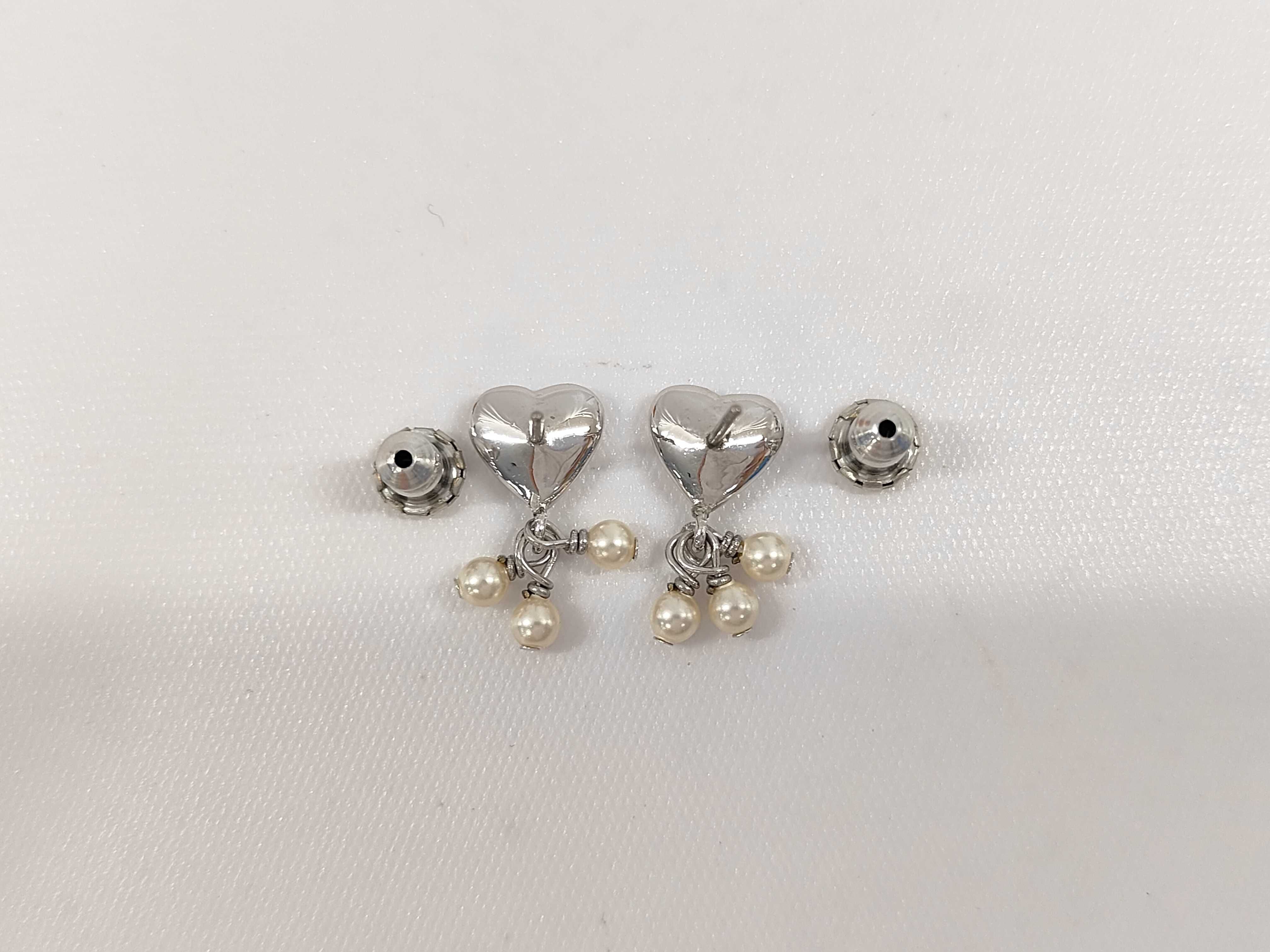 A Pair of Christian Dior Silver-Tone Heart and Faux Pearl Drop Earrings