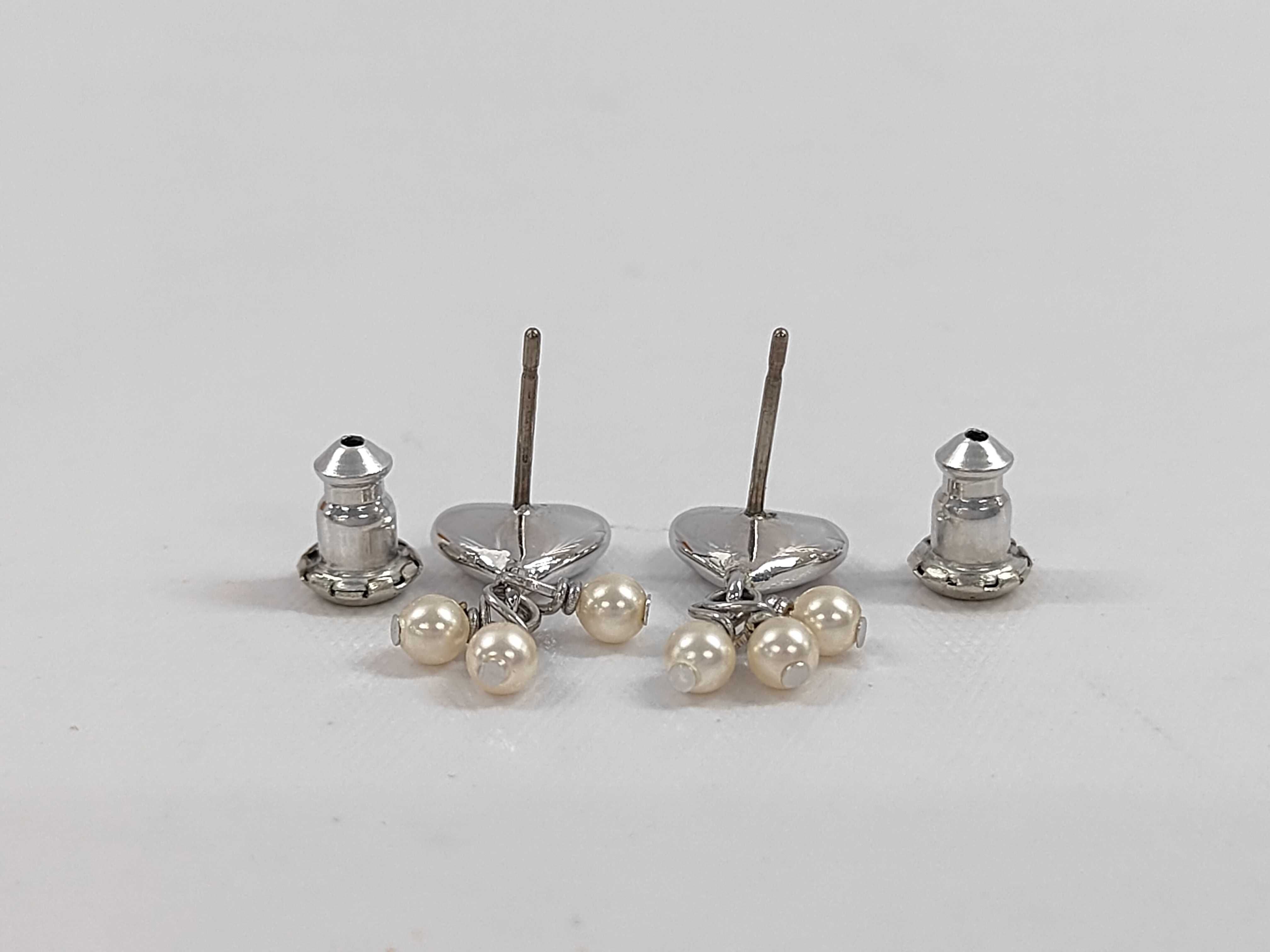 A Pair of Christian Dior Silver-Tone Heart and Faux Pearl Drop Earrings