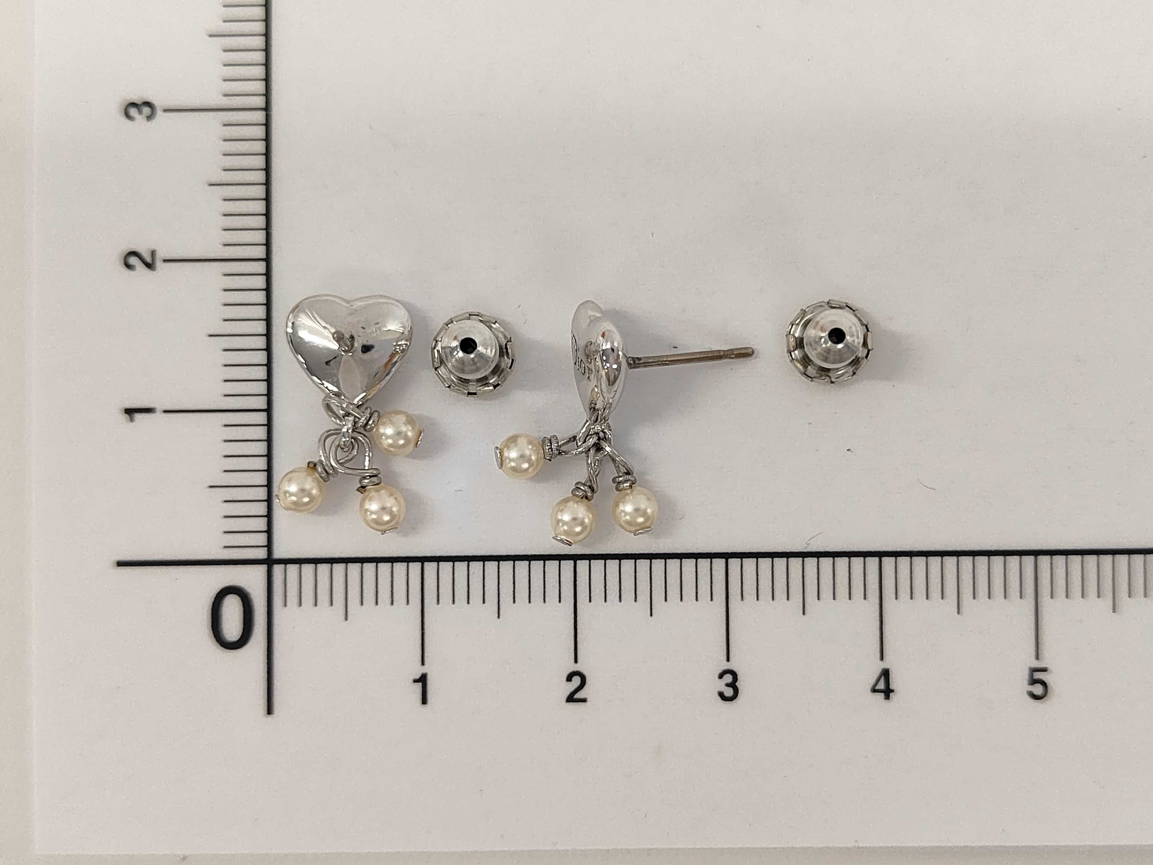 A Pair of Christian Dior Silver-Tone Heart and Faux Pearl Drop Earrings