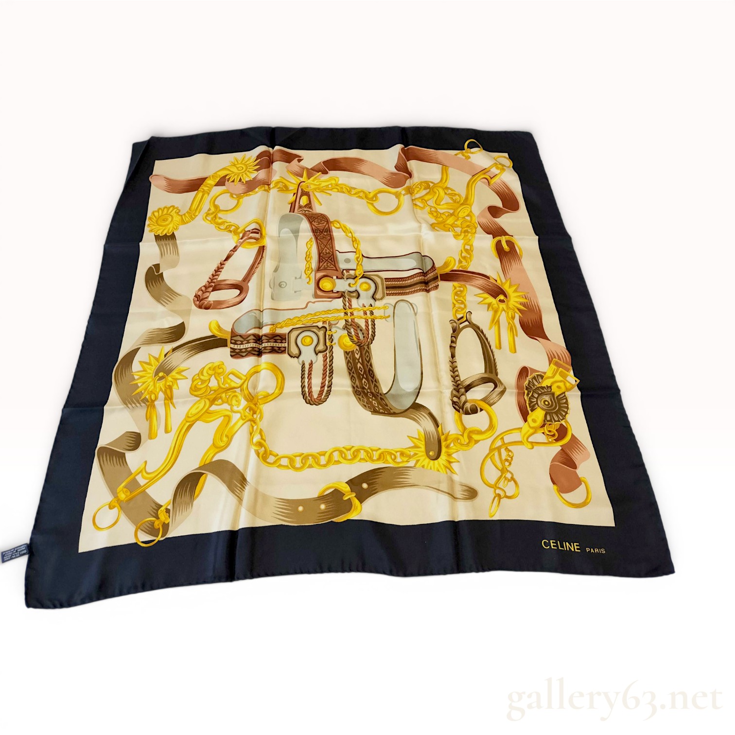 Celine Paris Silk Equestrian Motif Square Scarf