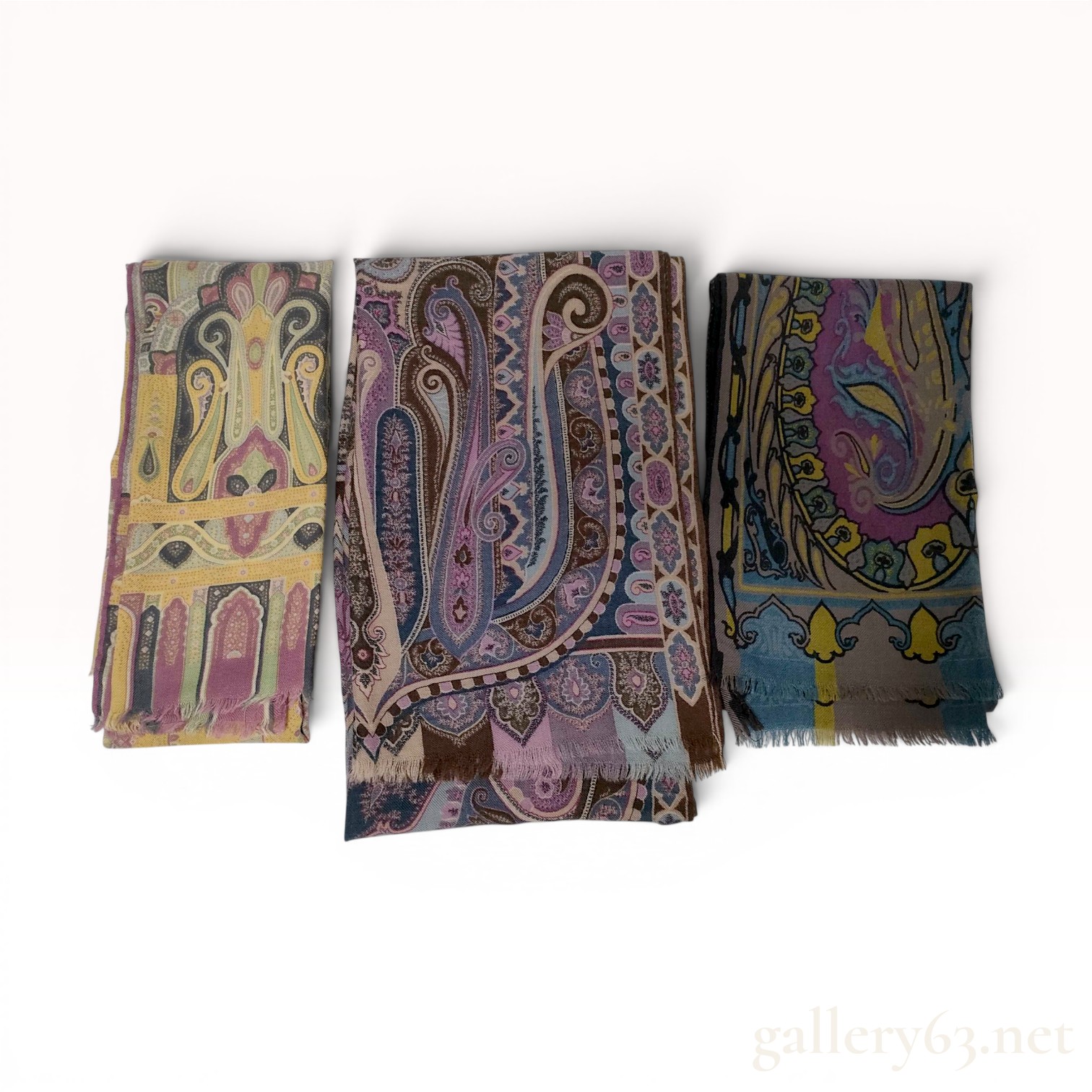 Three Etro Wool-Silk Paisley Print Scarves