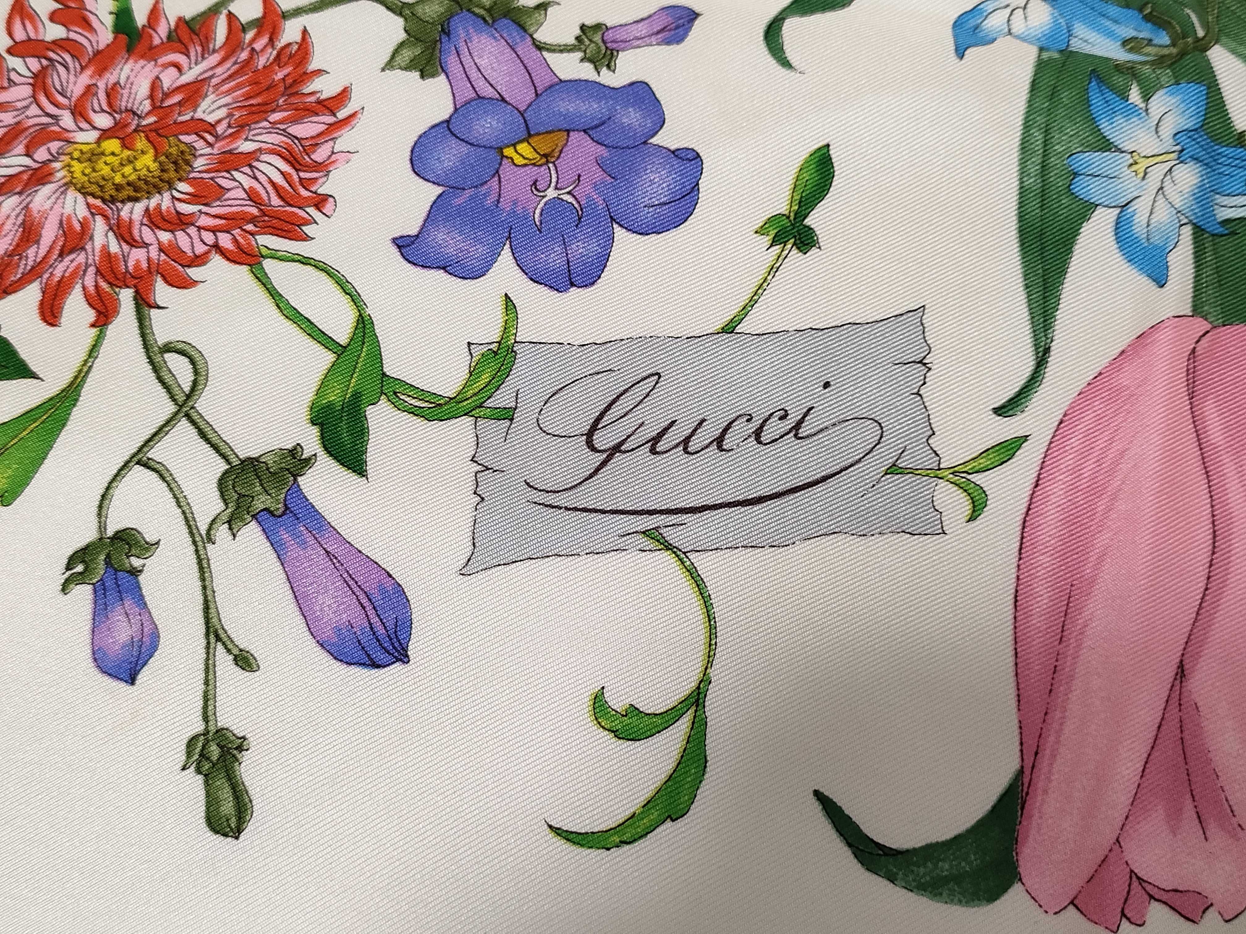 Gucci Silk Flora Print Foulard with Red Border