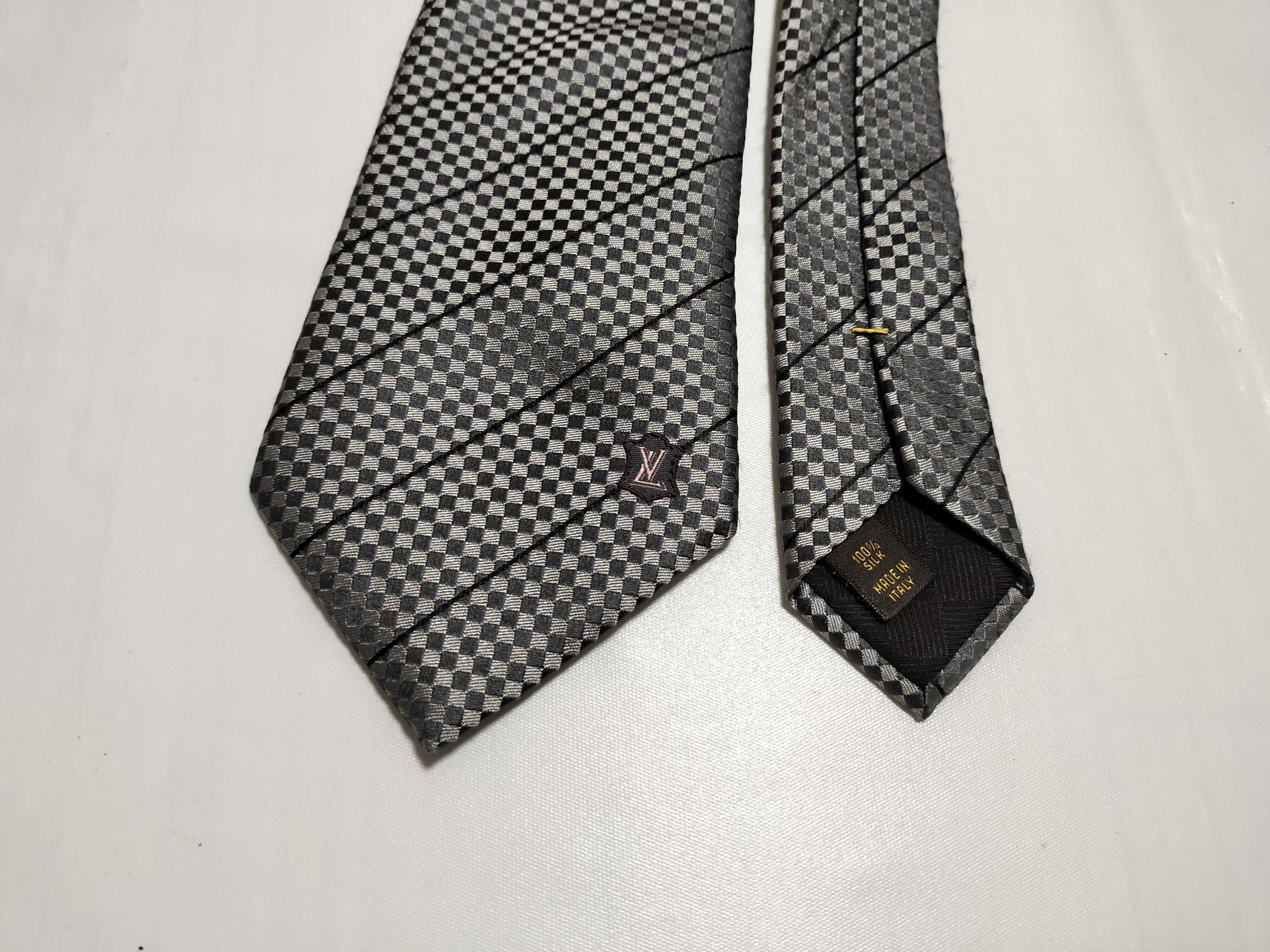 Louis Vuitton Silk Damier Pattern Checkered and Striped Necktie