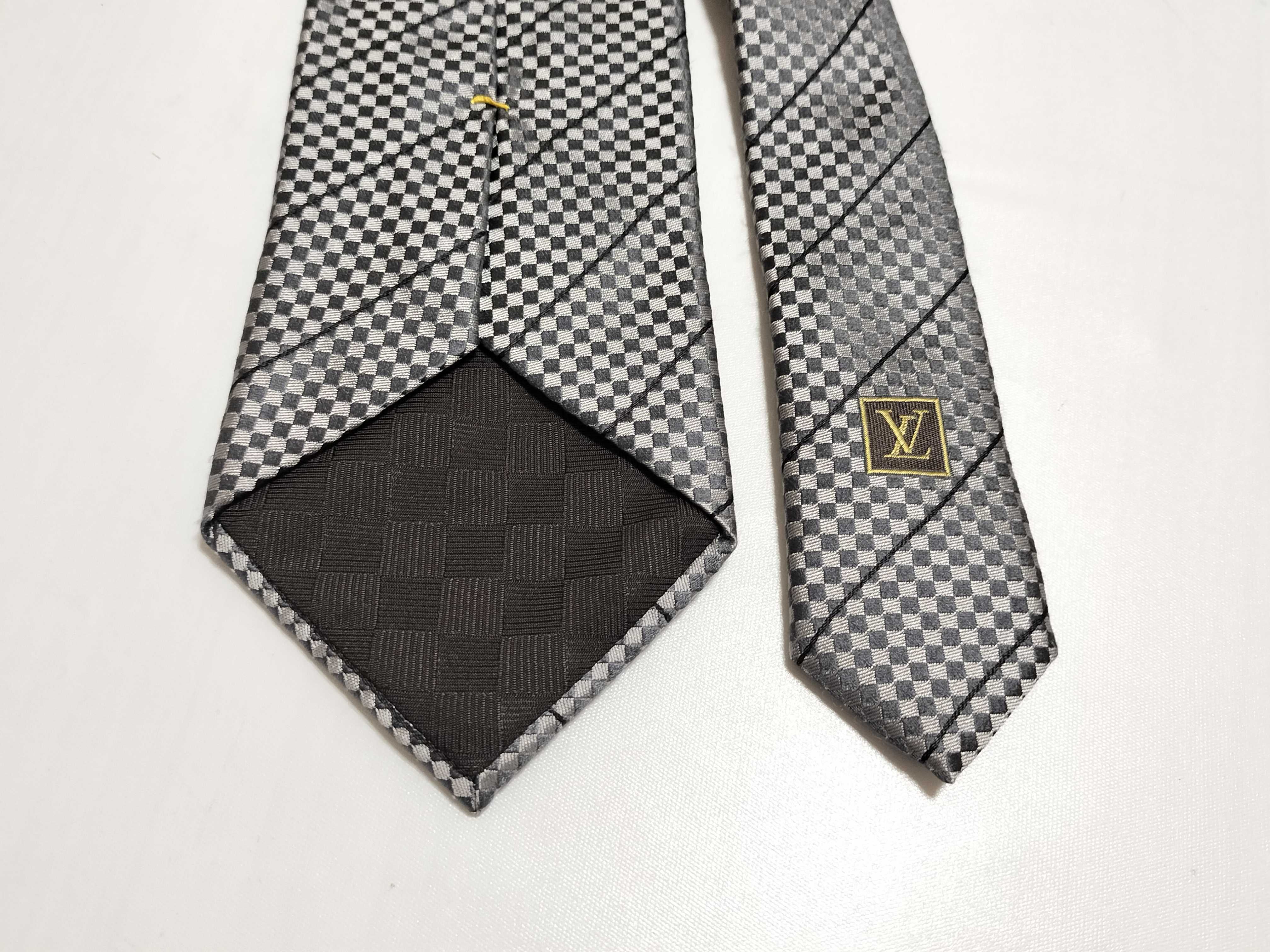 Louis Vuitton Silk Damier Pattern Checkered and Striped Necktie