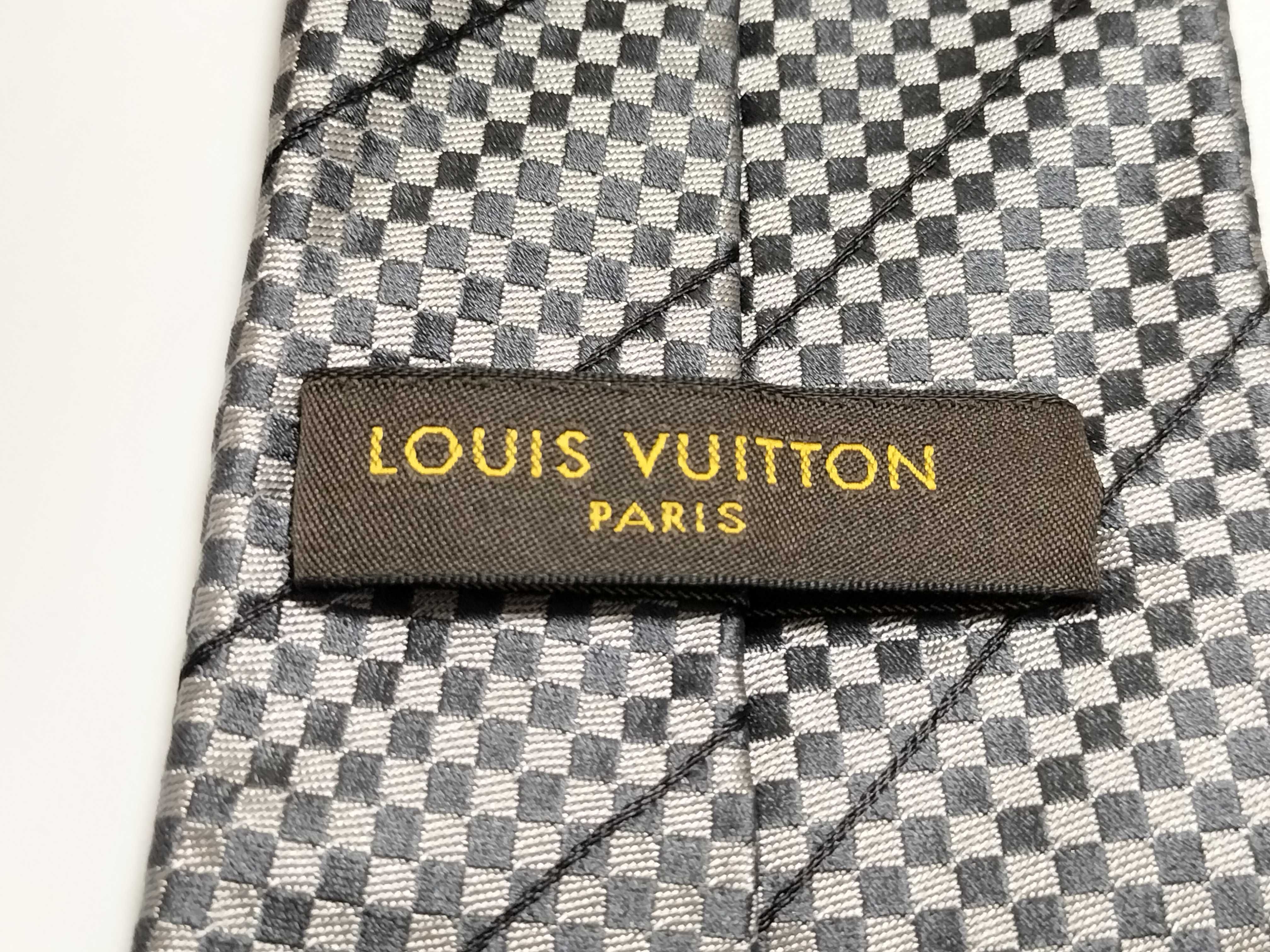 Louis Vuitton Silk Damier Pattern Checkered and Striped Necktie