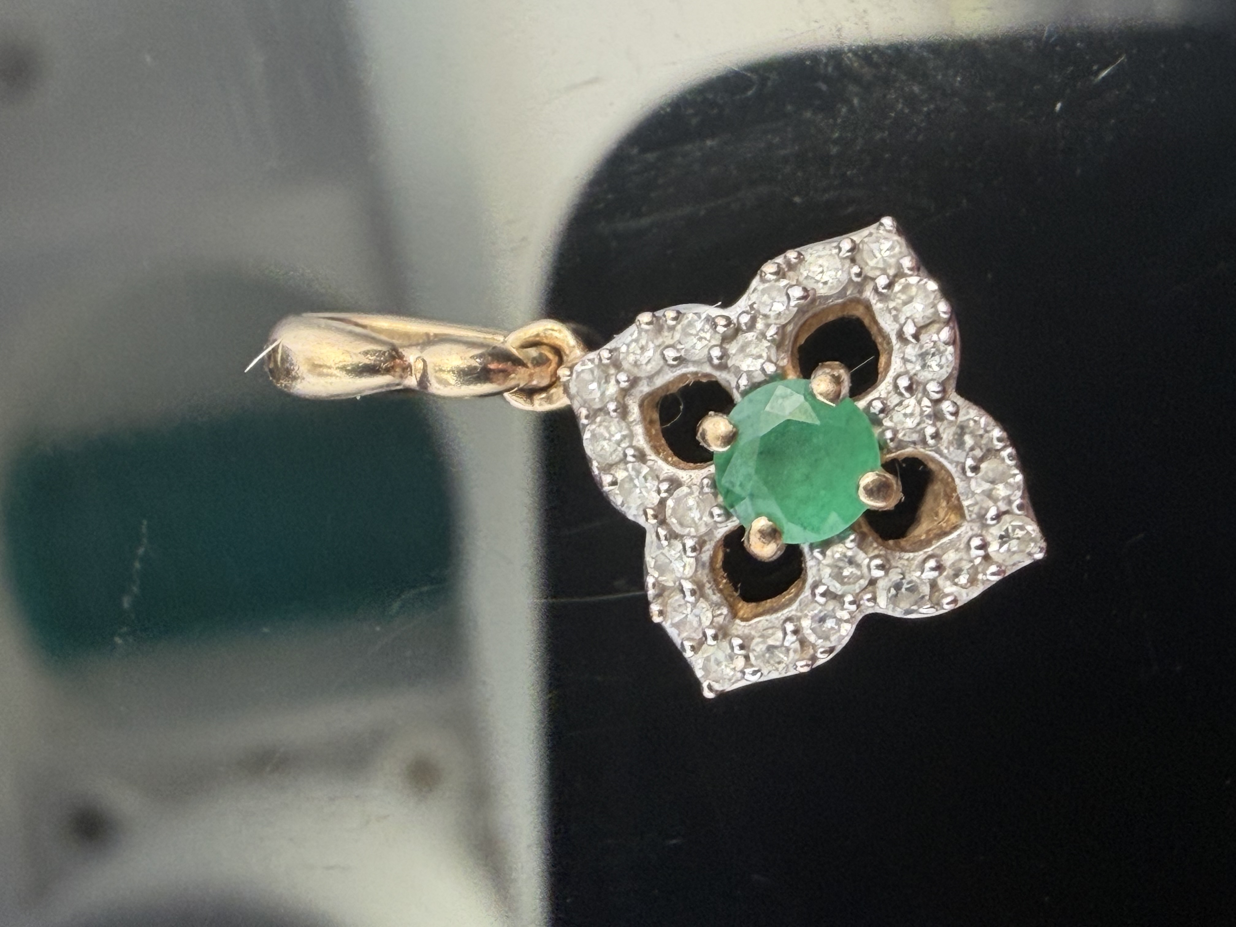 10K Natural Emerald and Diamond Pendant