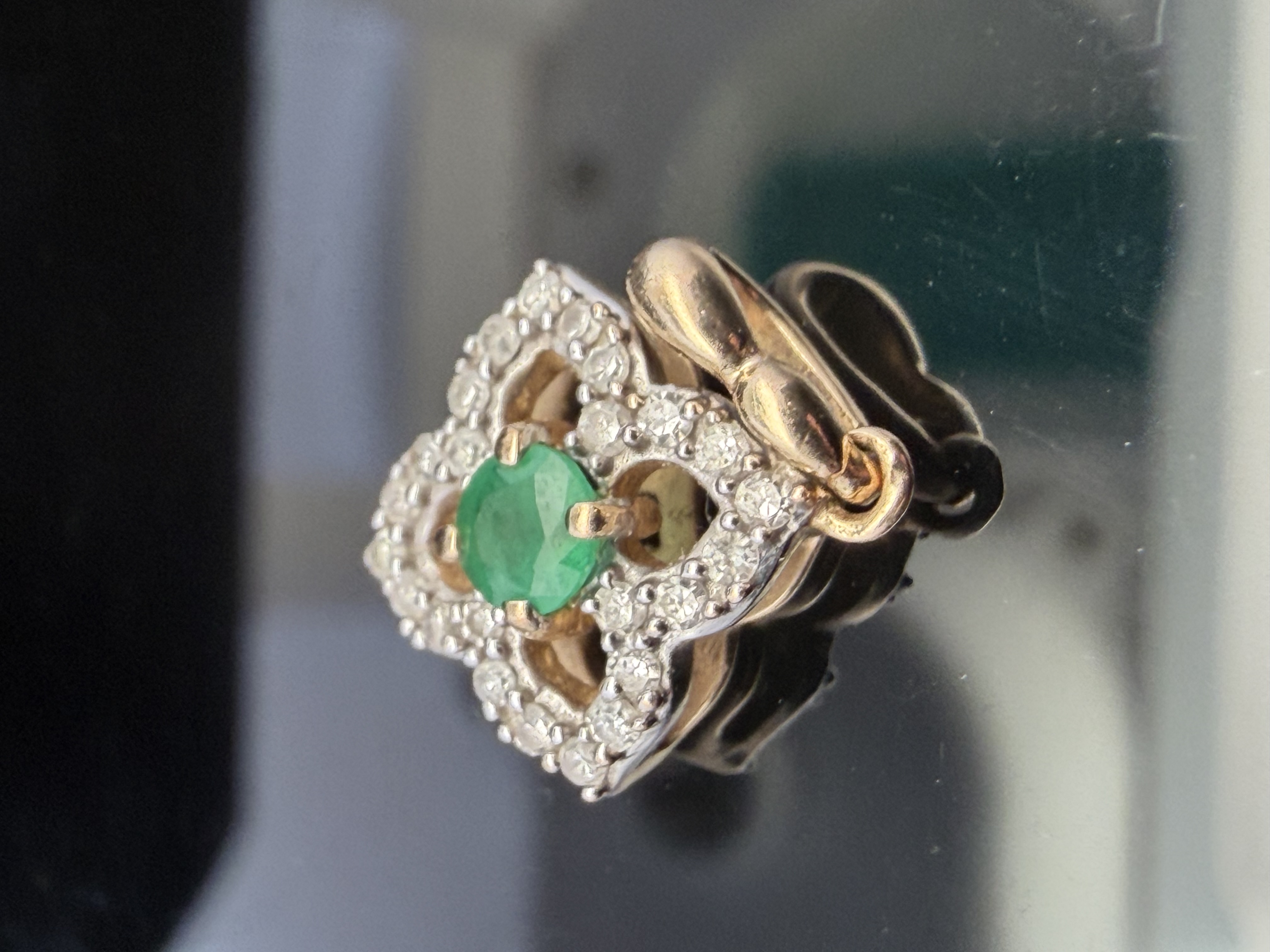 10K Natural Emerald and Diamond Pendant