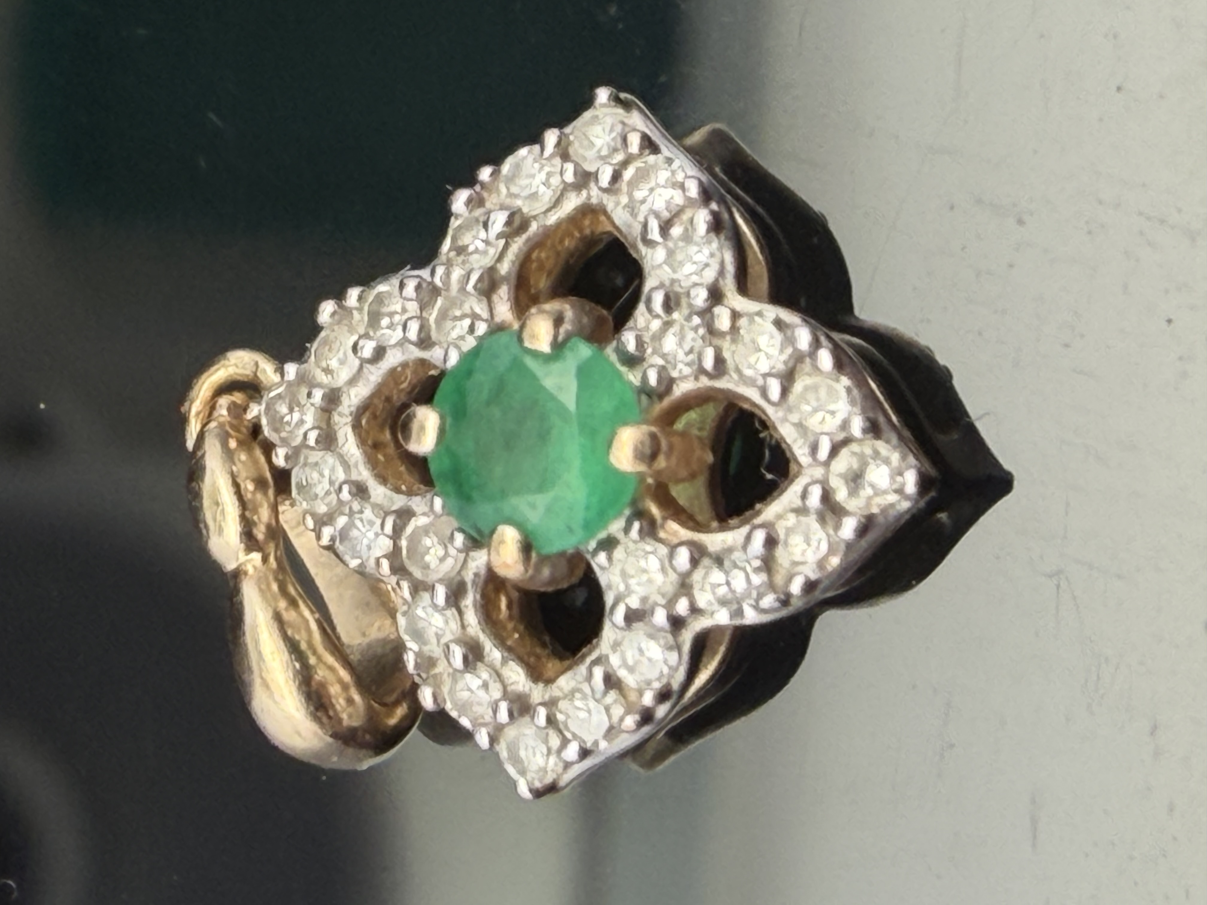 10K Natural Emerald and Diamond Pendant