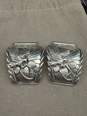 Native American Artist Signed Watch Ends Sterling Silver. Good conditon 20.6 grams.