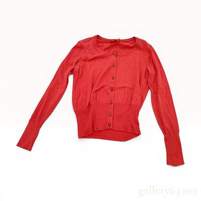 Vivienne Westwood Red Label Red Cotton Knit Orb Logo Cardigan Size 3. A button-front knit 