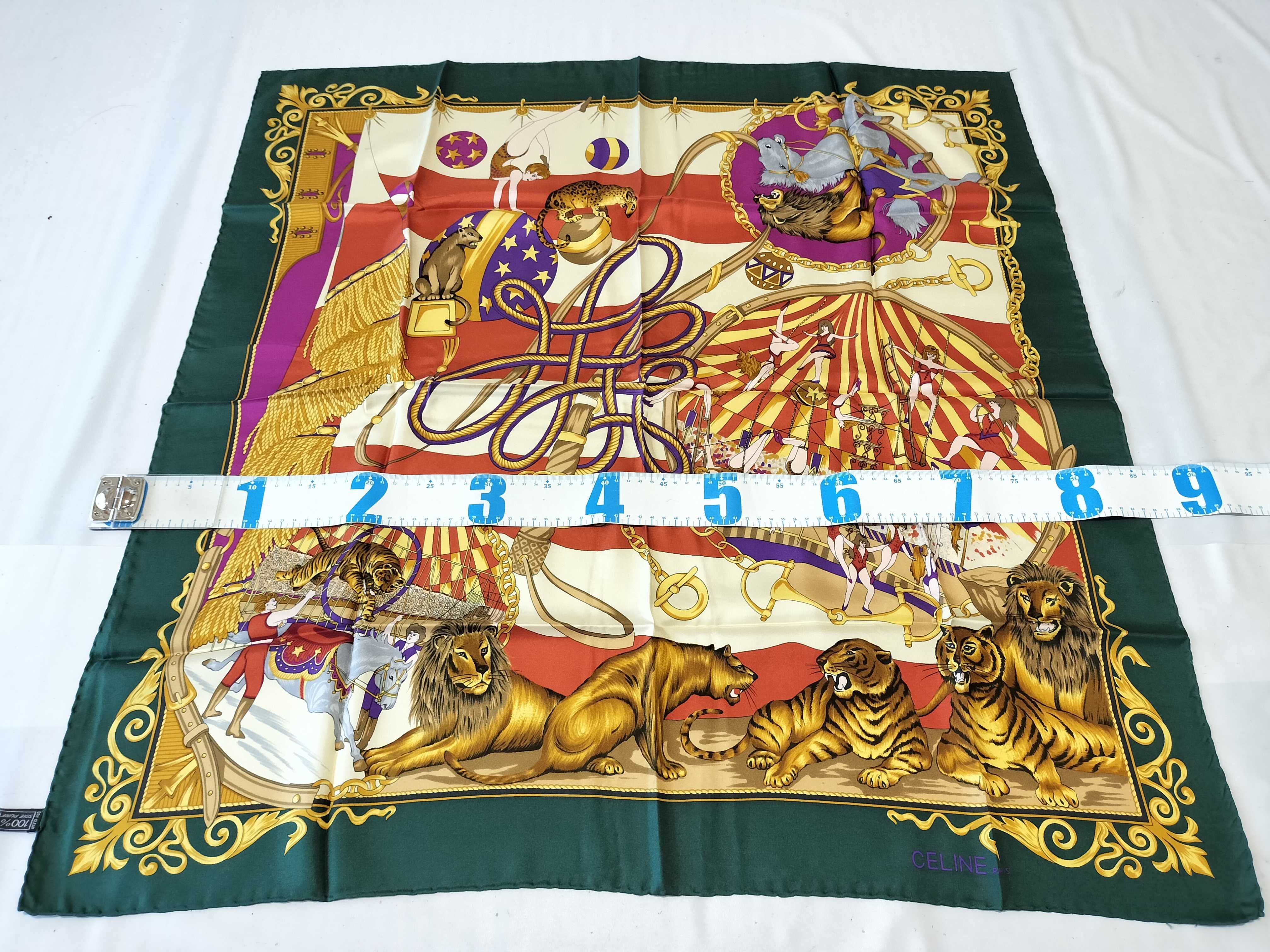 Vintage Celine Paris Circus Motif Silk Scarf