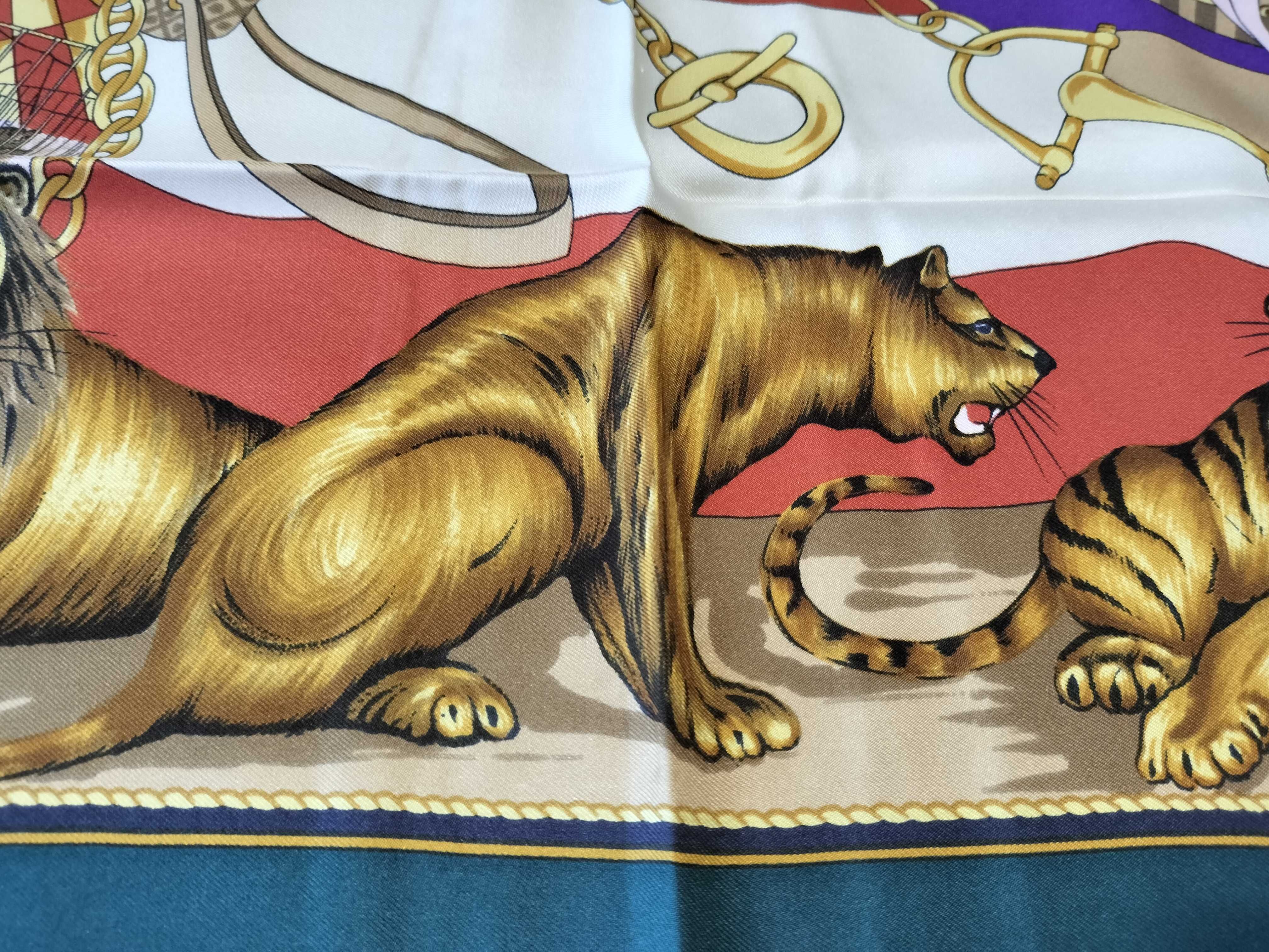 Vintage Celine Paris Circus Motif Silk Scarf