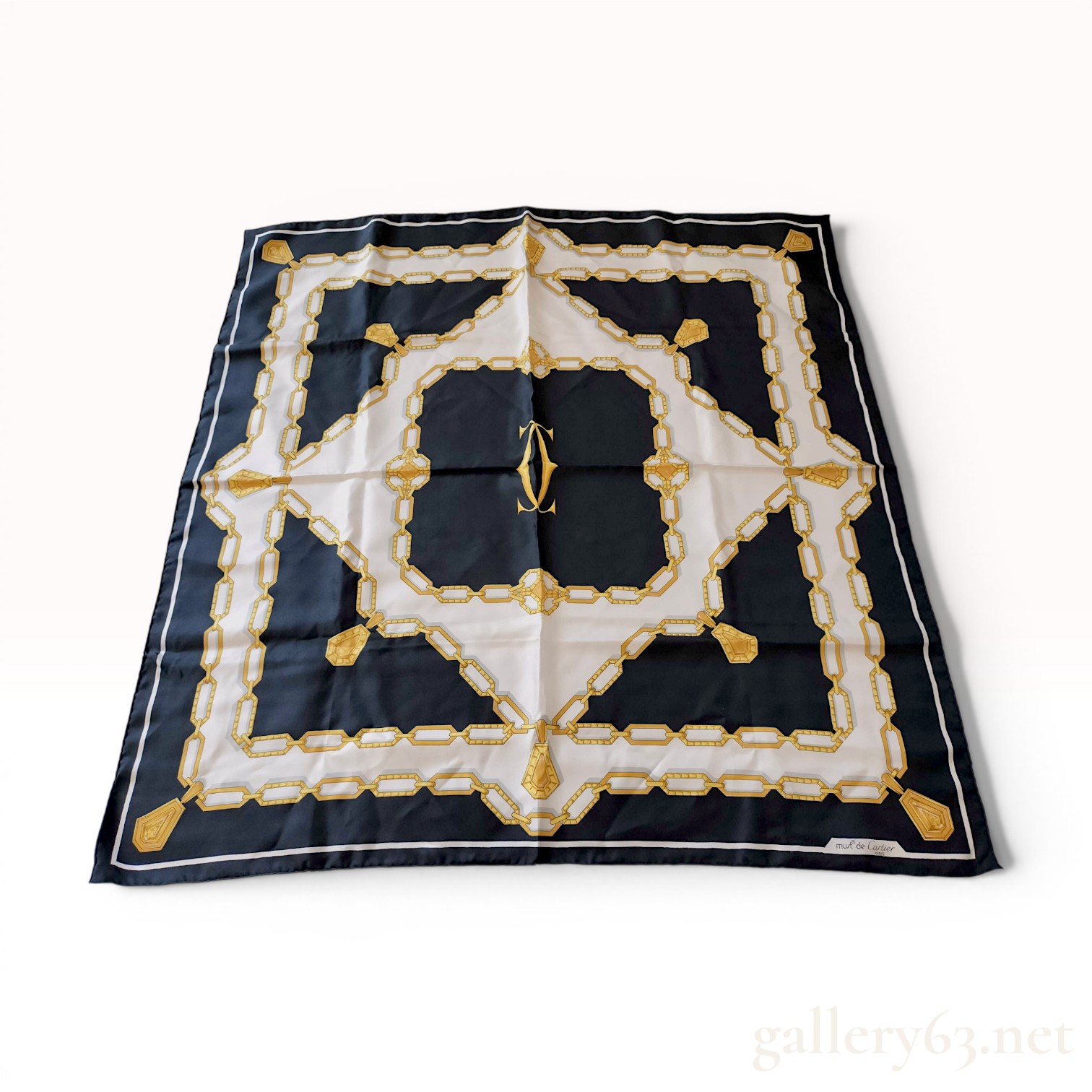 Cartier Must de Cartier Silk Scarf with Gold Jewelry and Chain Motif