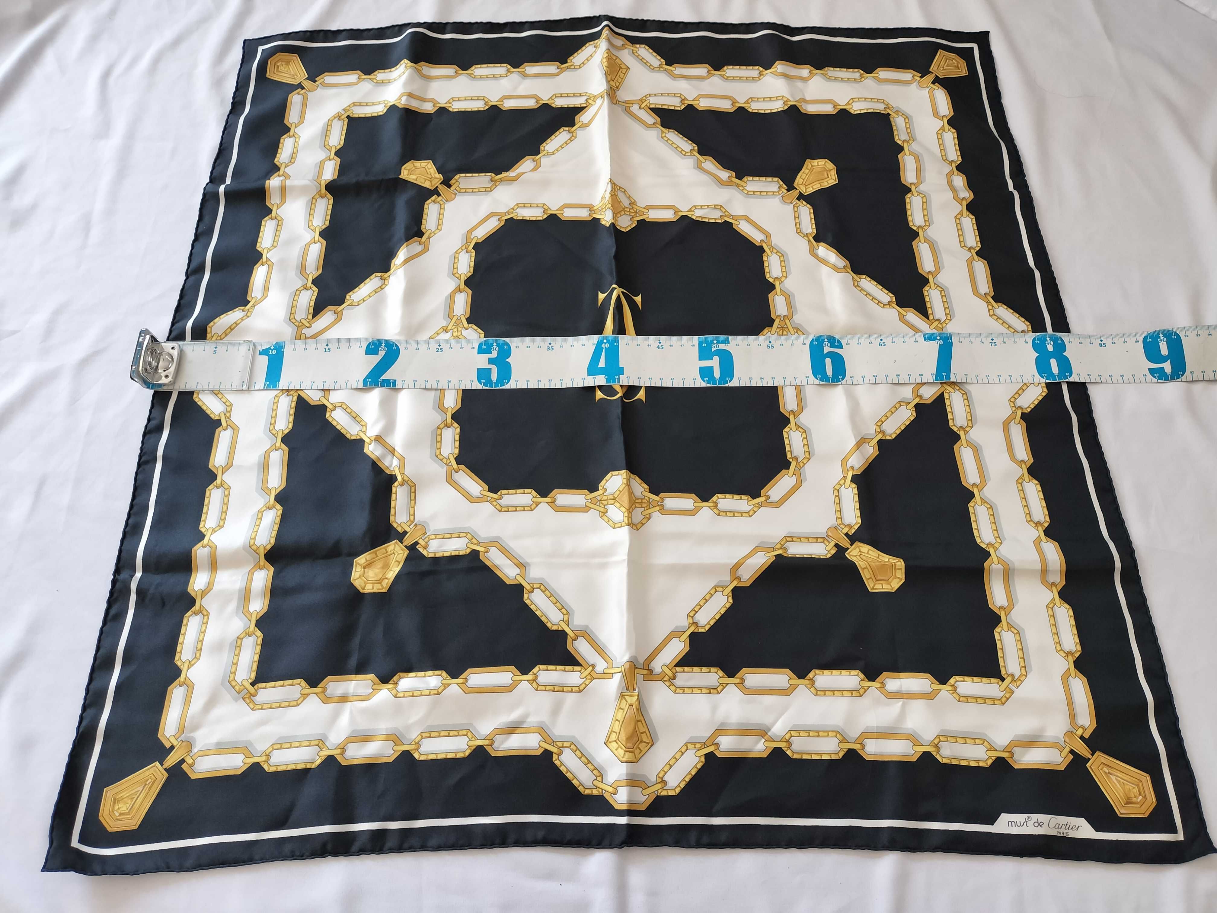 Cartier Must de Cartier Silk Scarf with Gold Jewelry and Chain Motif