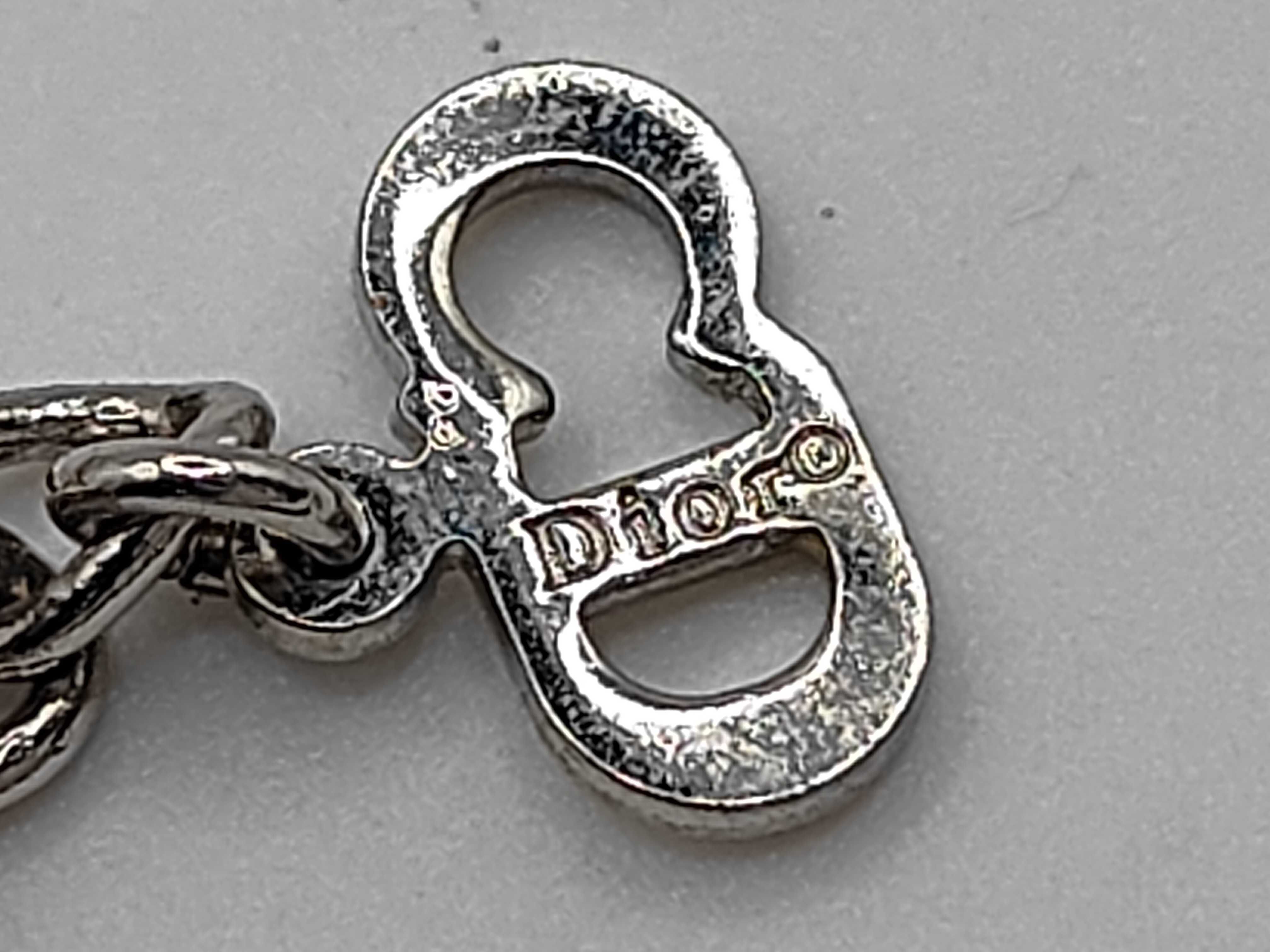 Christian Dior Silver-Tone Logo and Faux Pearl Charm Bracelet