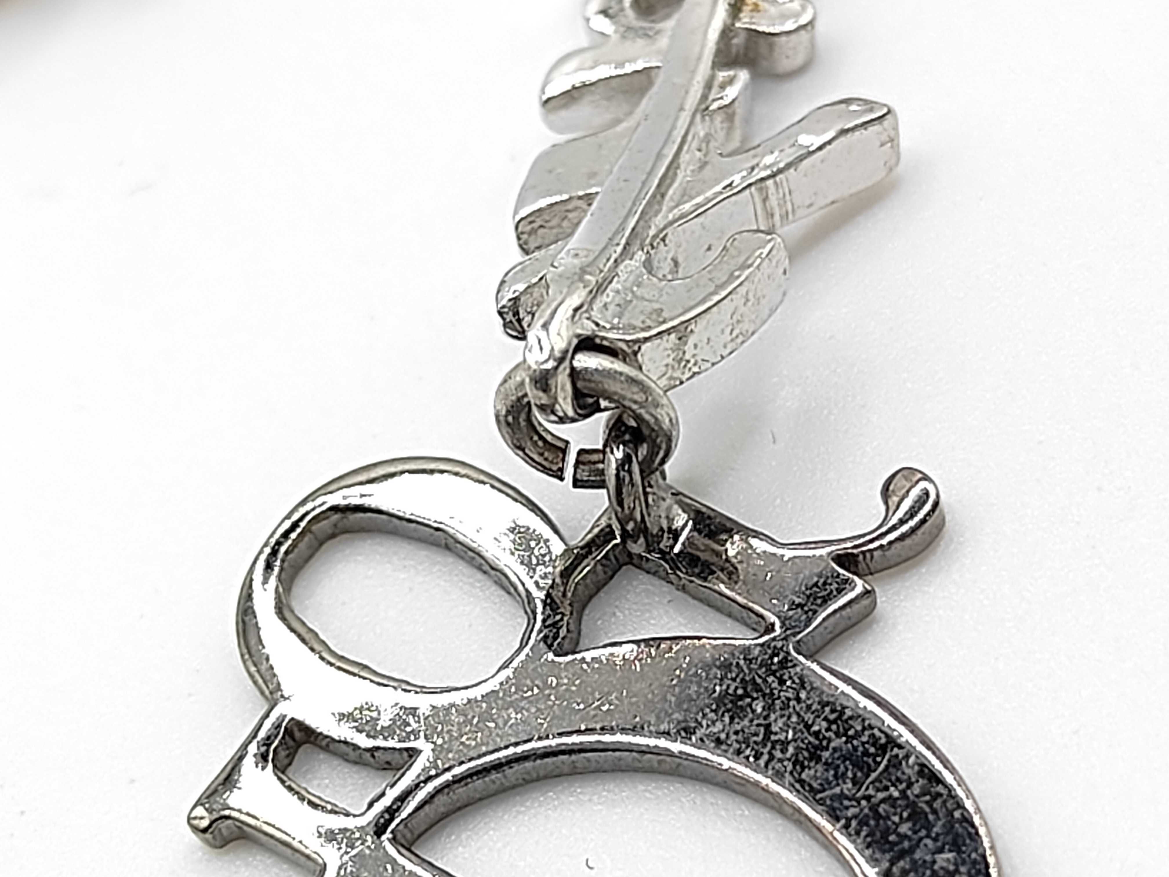 Christian Dior Silver-Tone Logo and Faux Pearl Charm Bracelet