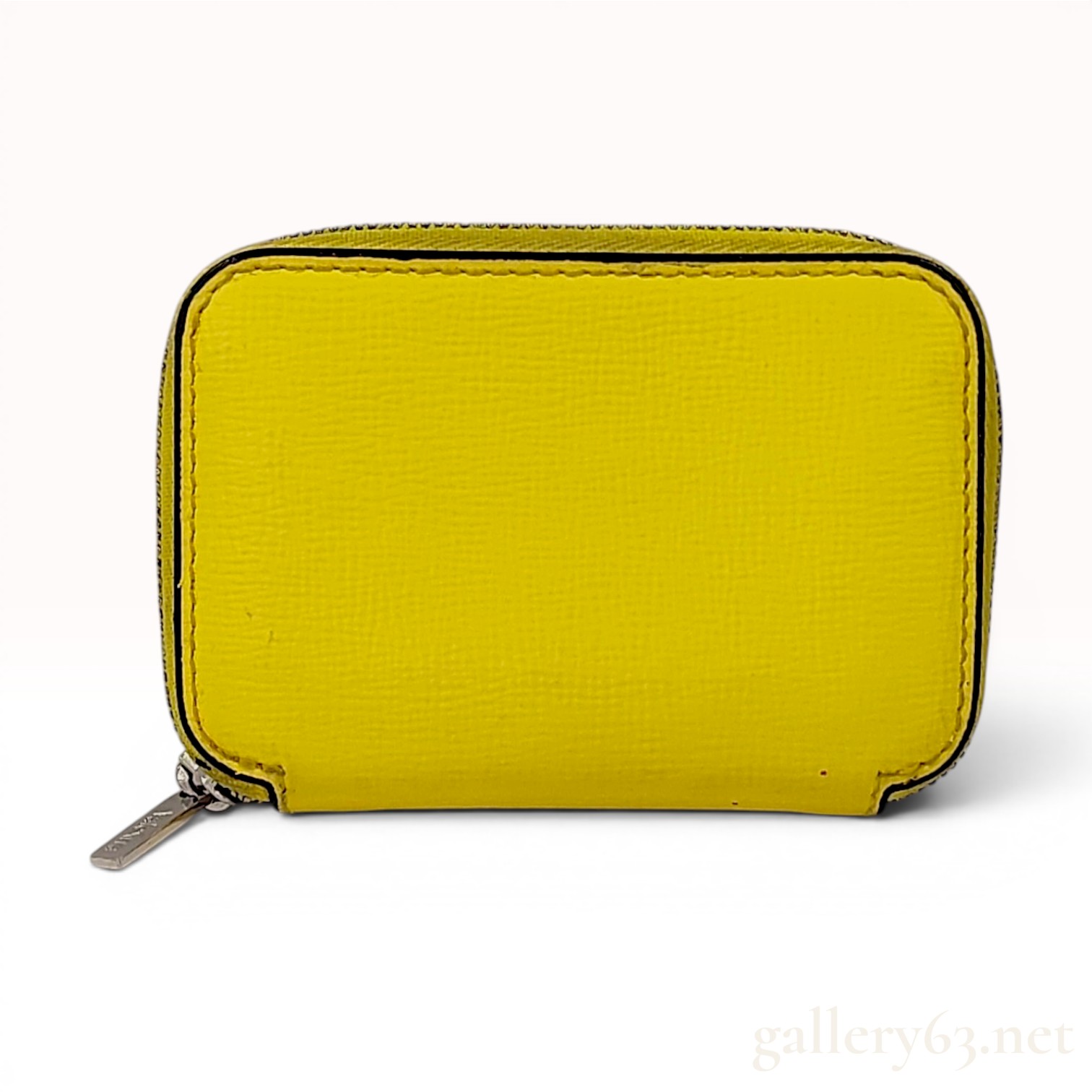 Valextra Yellow Textured Leather Zip-Around Card Case