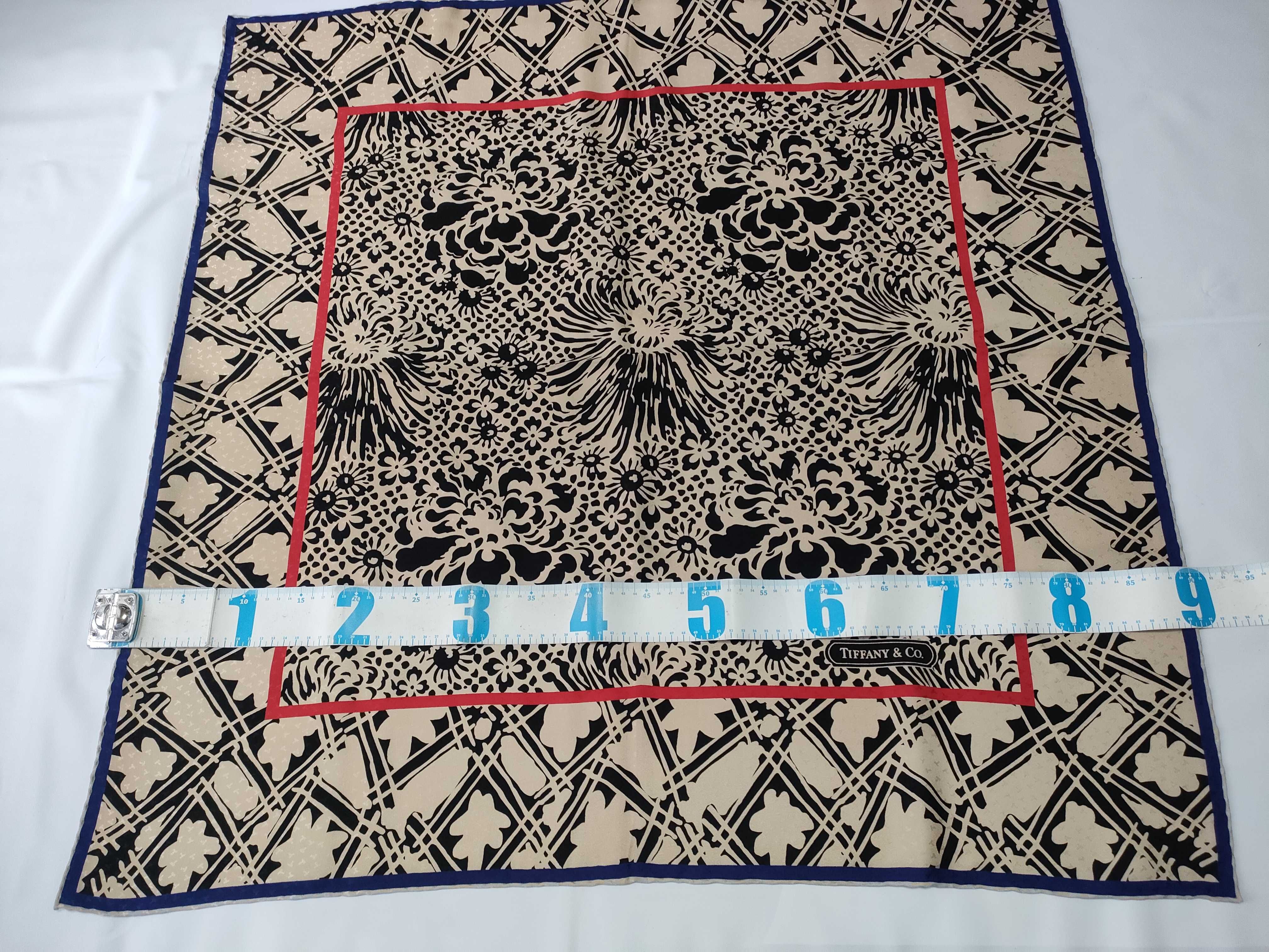 Tiffany and Co. Floral and Lattice Patterned Silk Scarf with Original Box