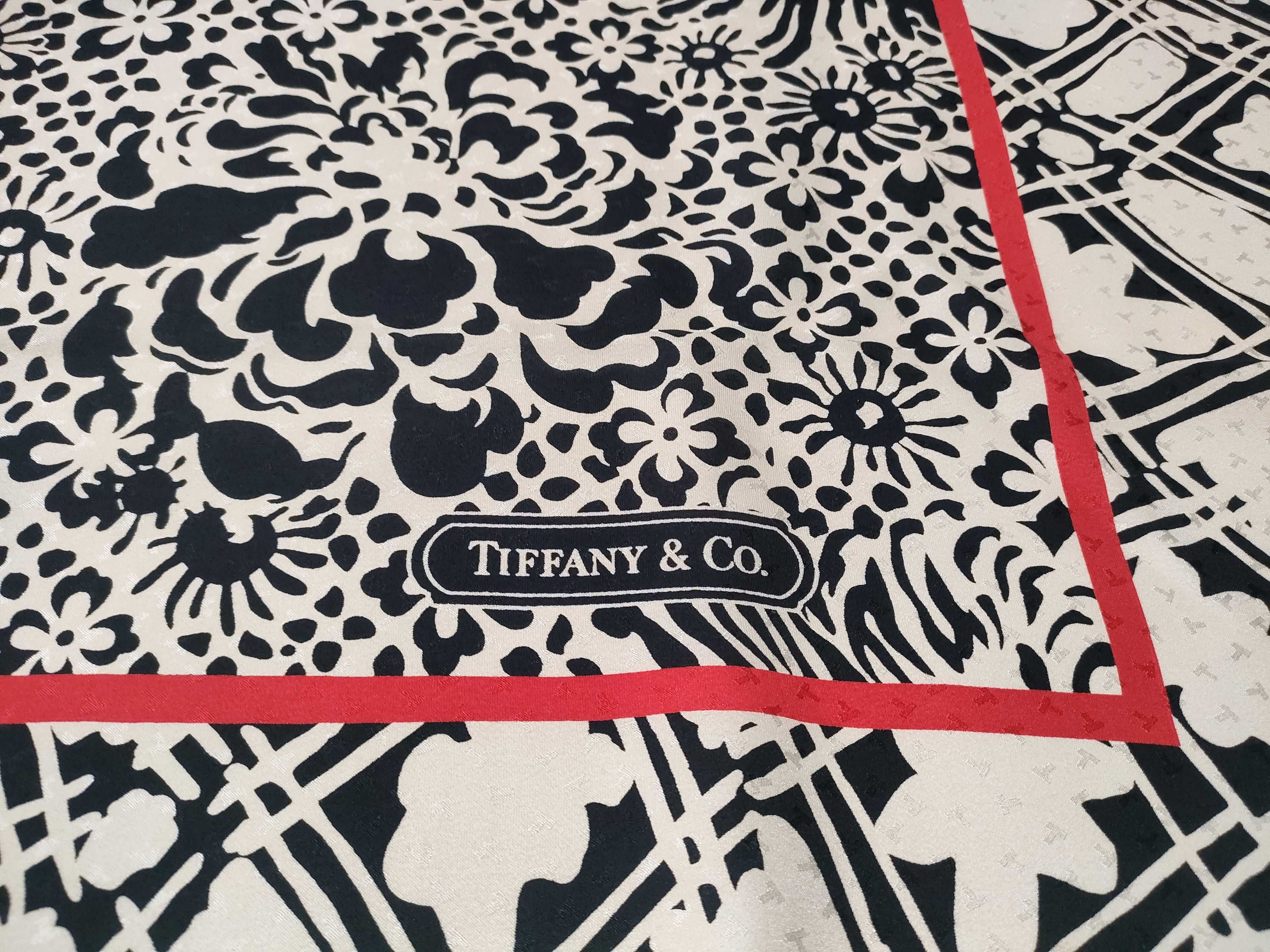Tiffany and Co. Floral and Lattice Patterned Silk Scarf with Original Box