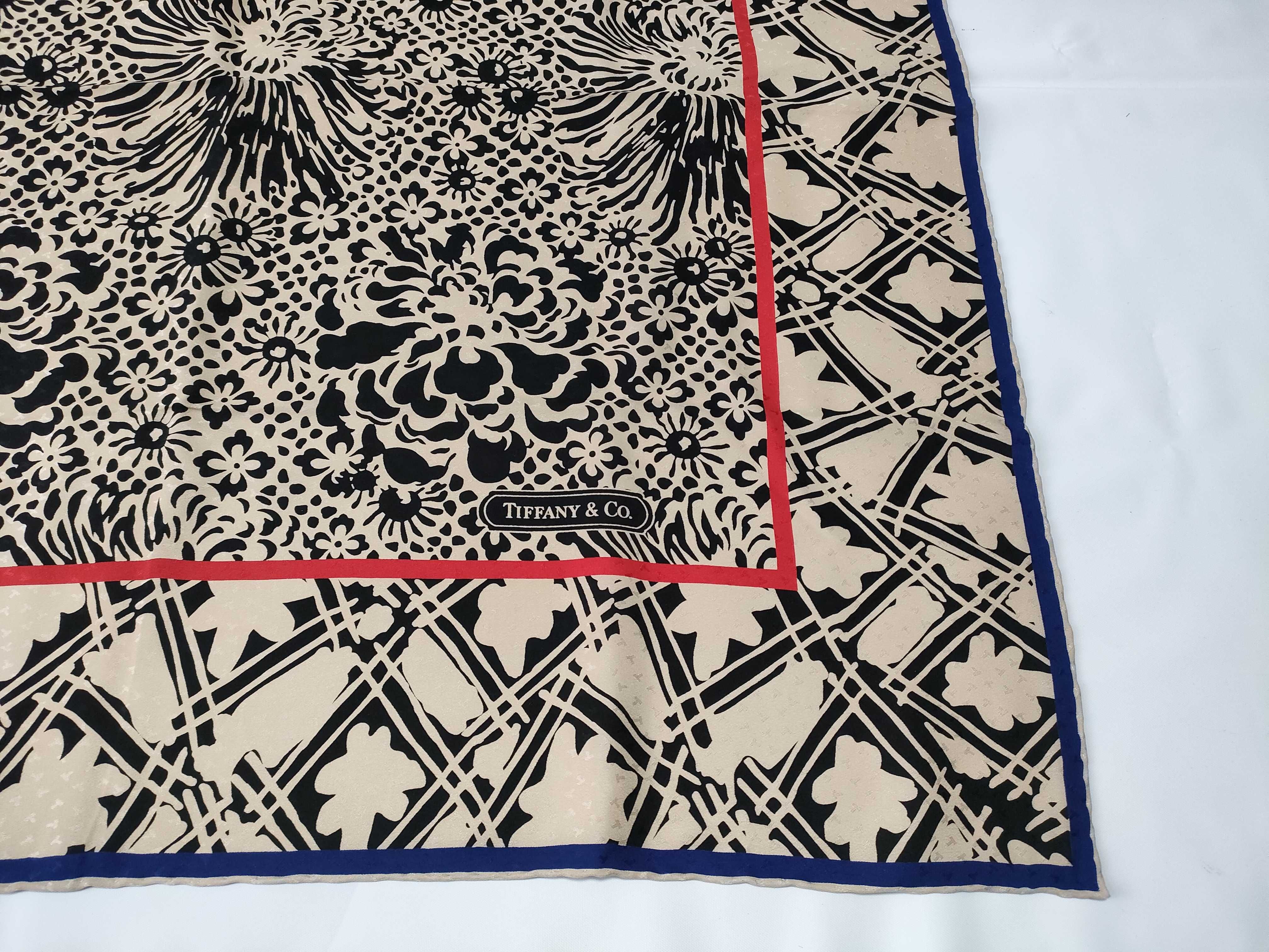 Tiffany and Co. Floral and Lattice Patterned Silk Scarf with Original Box