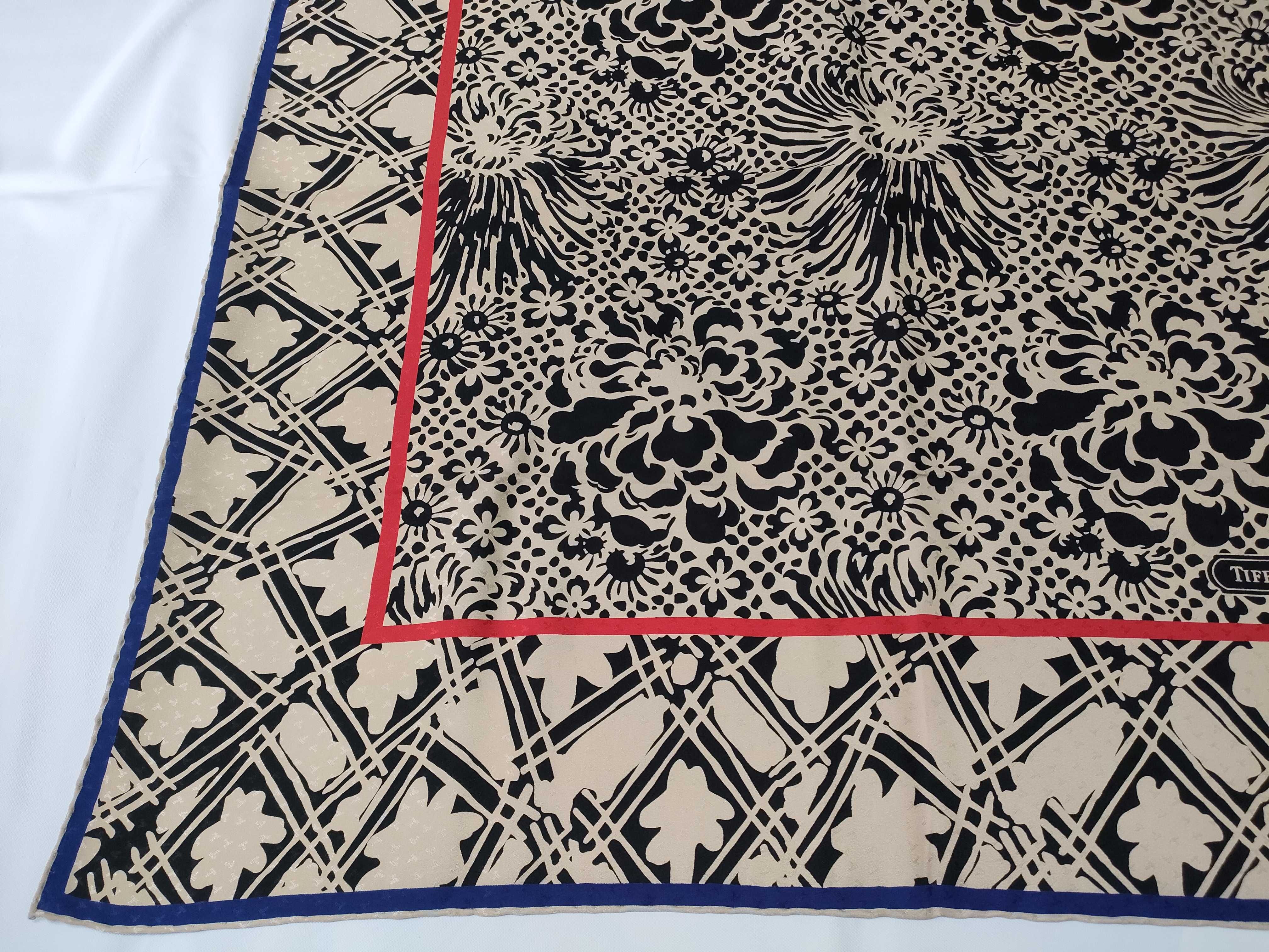Tiffany and Co. Floral and Lattice Patterned Silk Scarf with Original Box