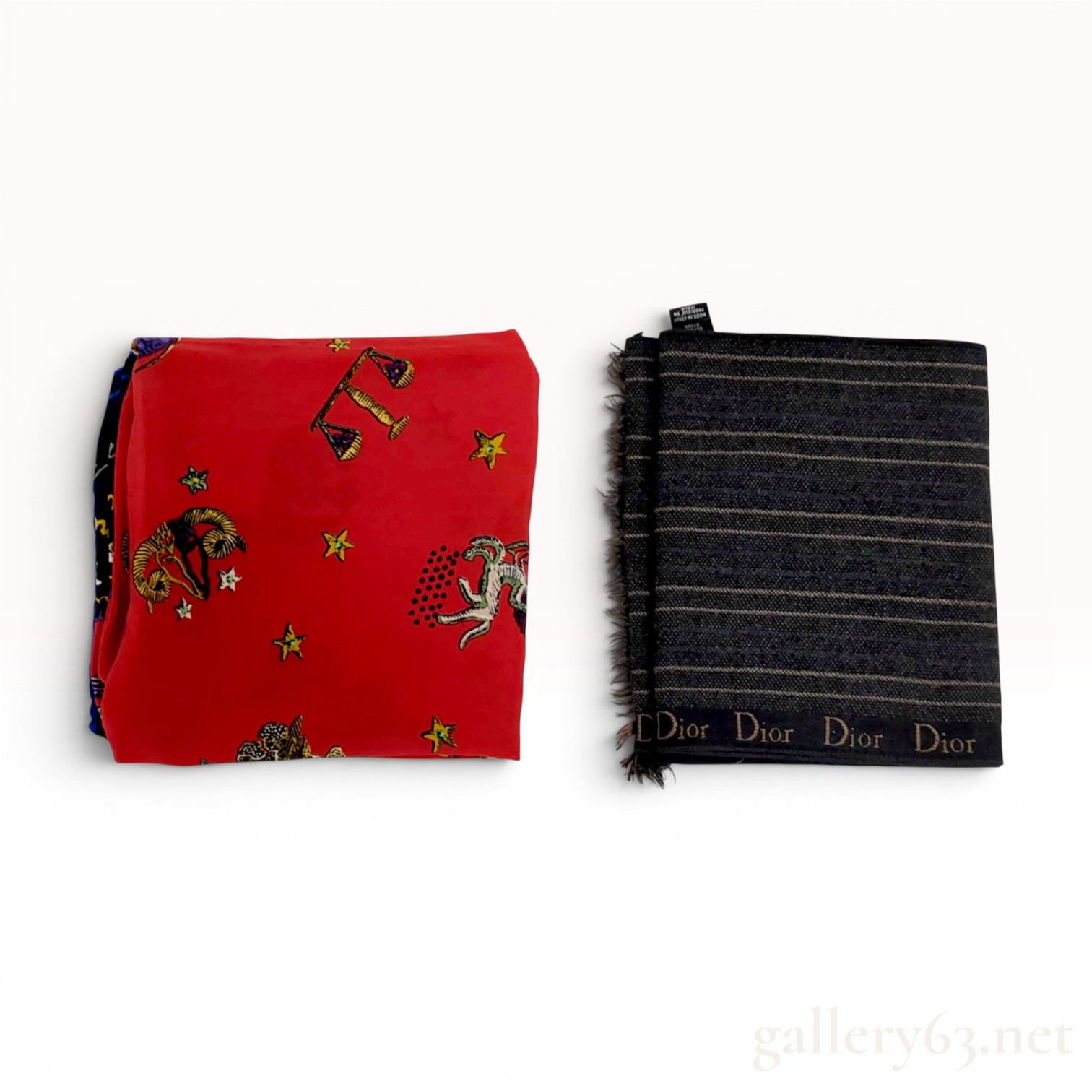 Two Designer Scarves, Fendi Silk Zodiac Foulard and Dior Wool-Blend Striped Scarf