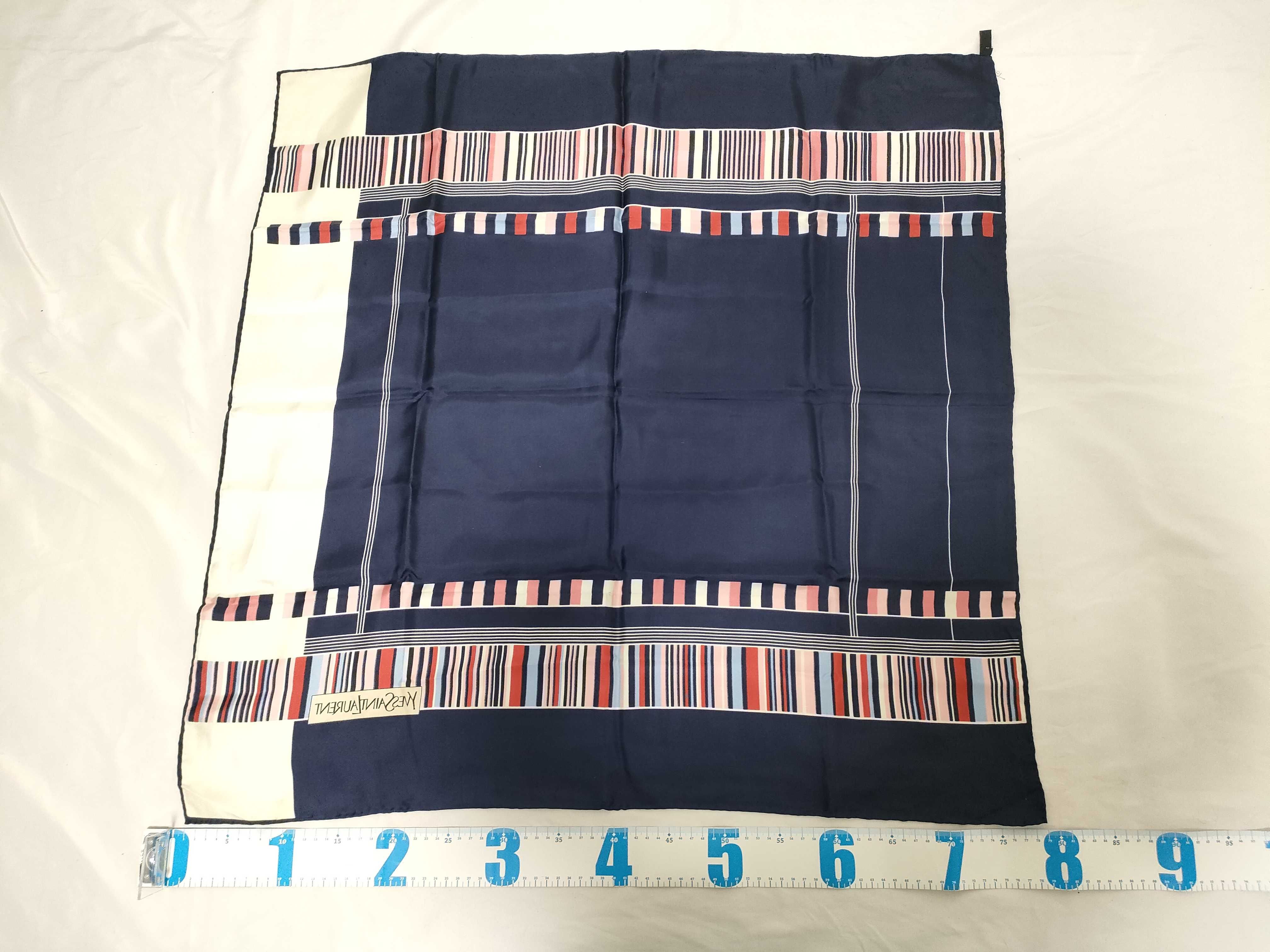 Vintage Yves Saint Laurent Geometric Navy Blue Silk Scarf