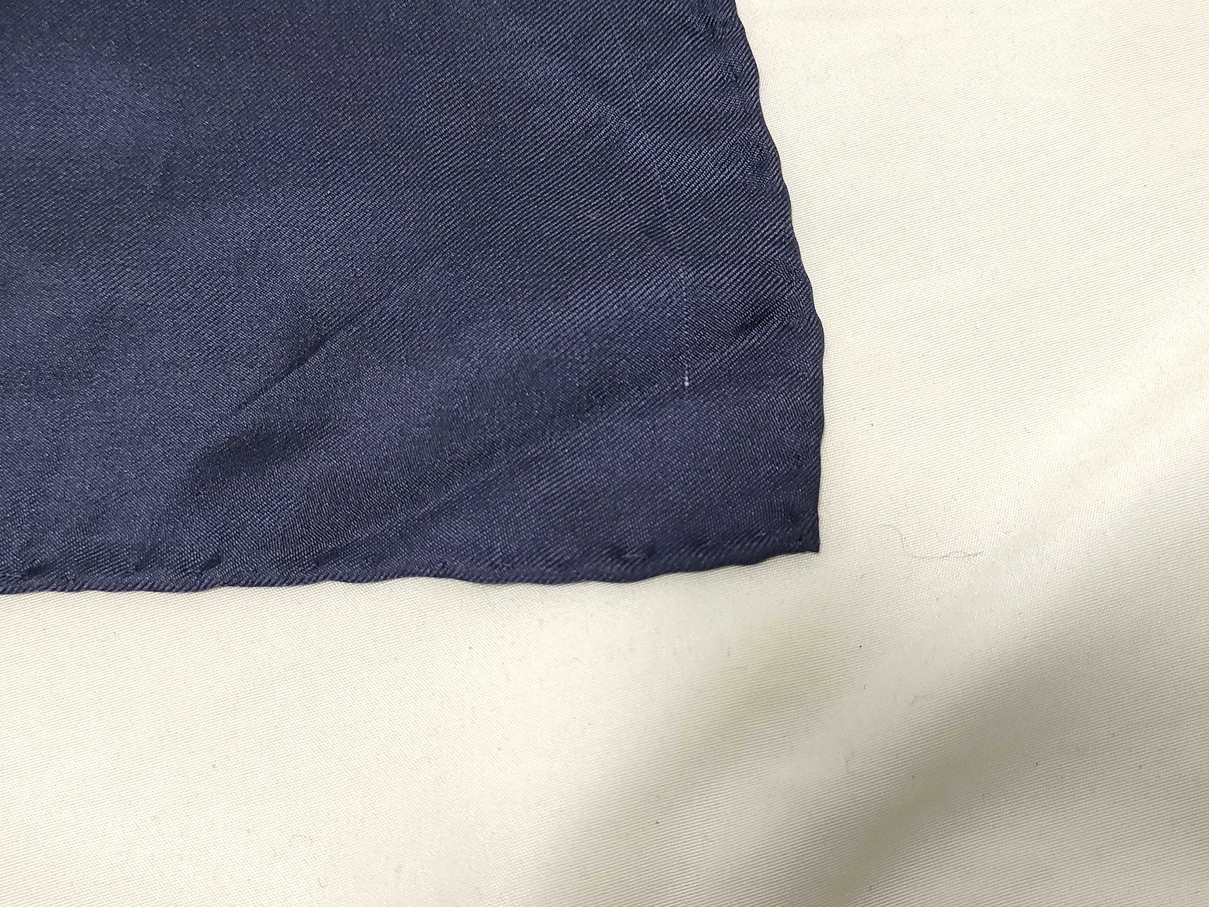 Vintage Yves Saint Laurent Geometric Navy Blue Silk Scarf