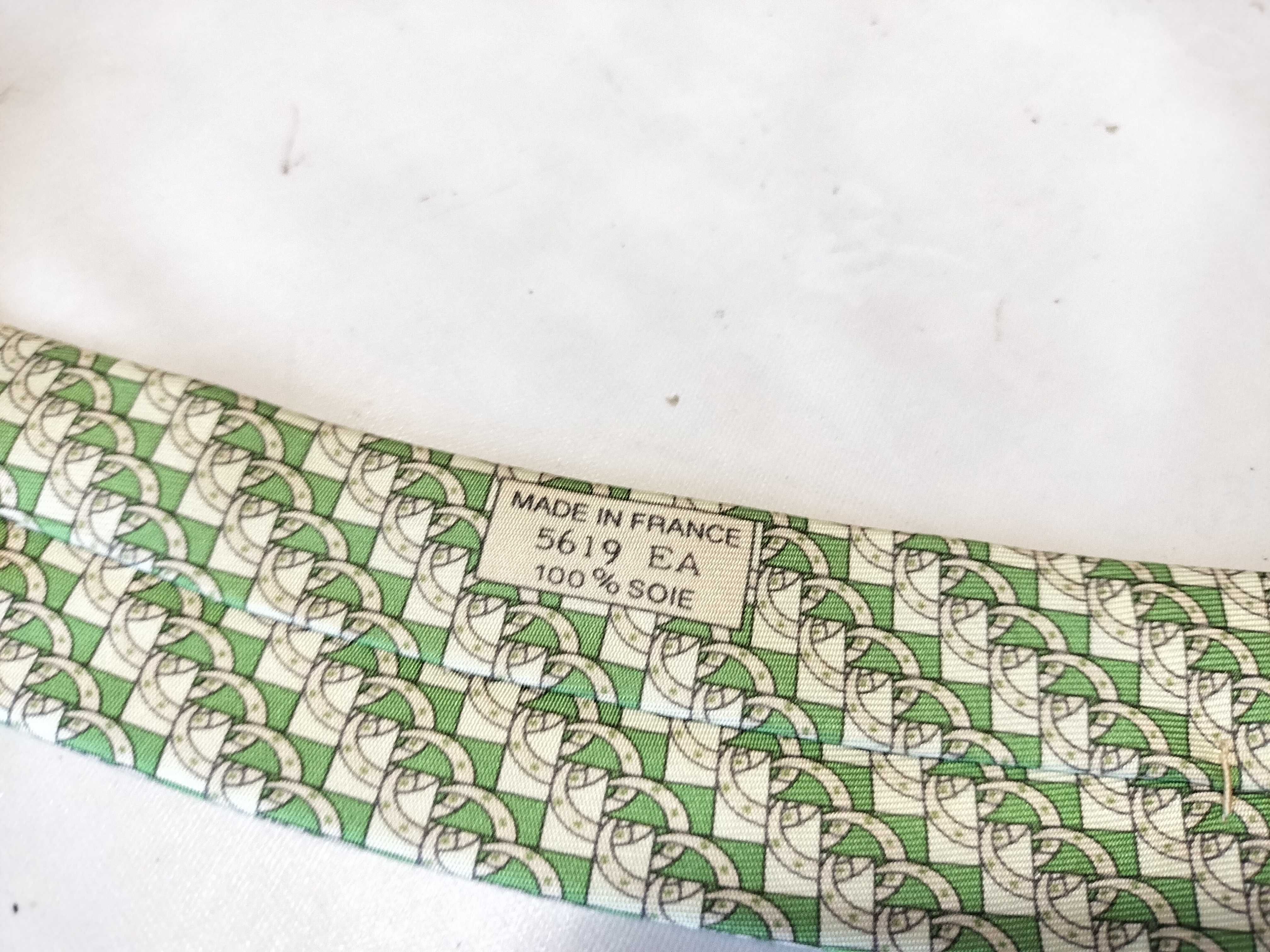 Hermes Silk Necktie Pattern 5619 EA Equestrian Stirrup Print Green
