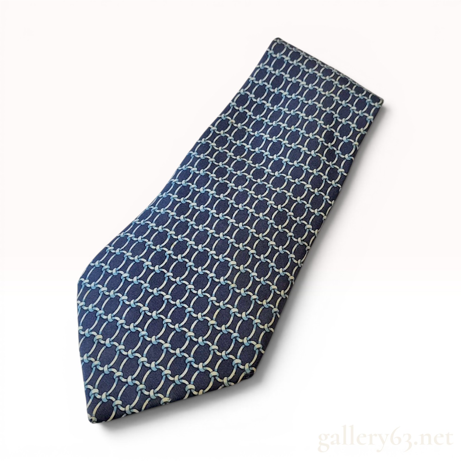 Hermès Silk Necktie Pattern 7863 UA Navy Blue Chain Link Motif