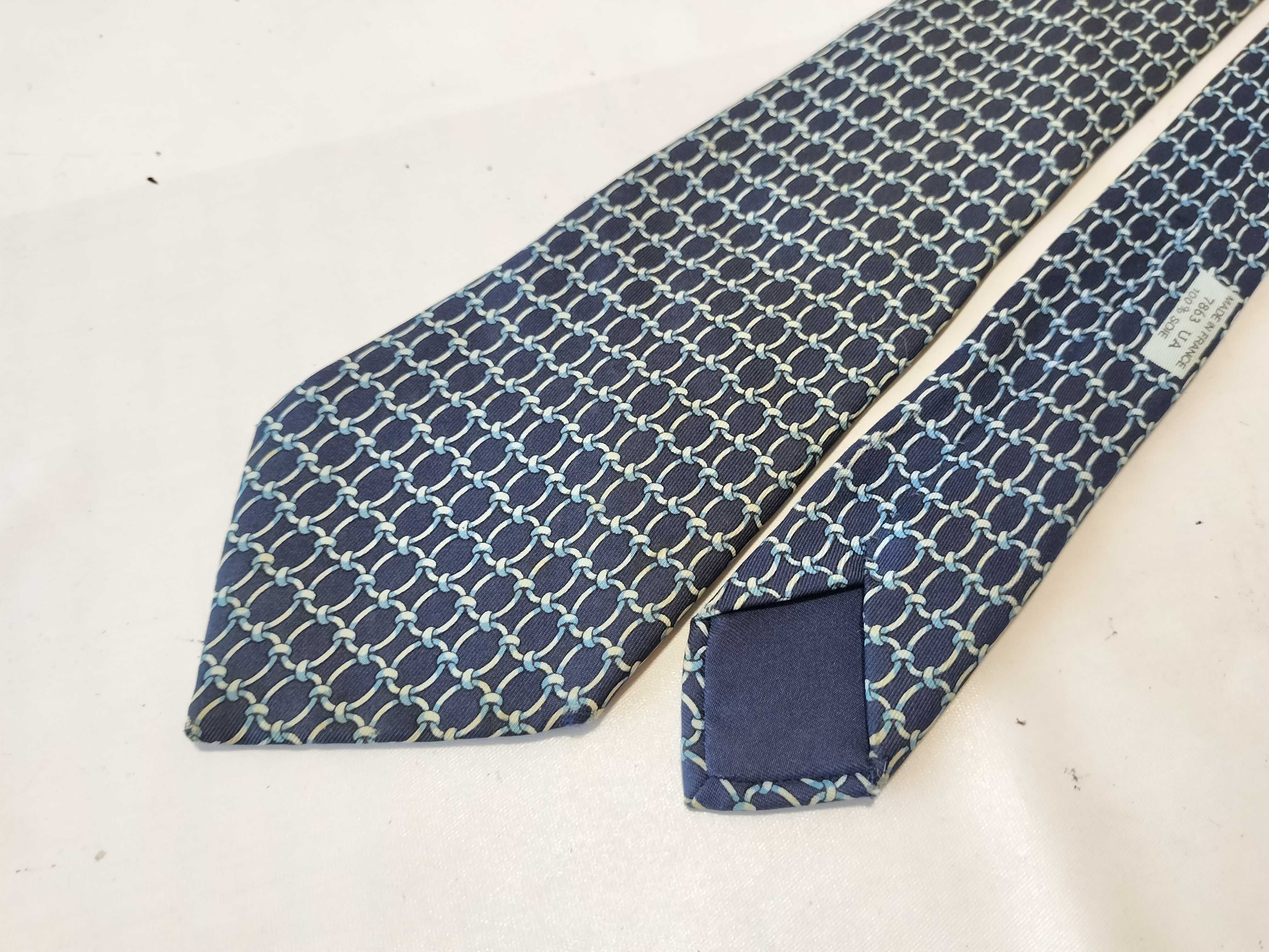 Hermès Silk Necktie Pattern 7863 UA Navy Blue Chain Link Motif