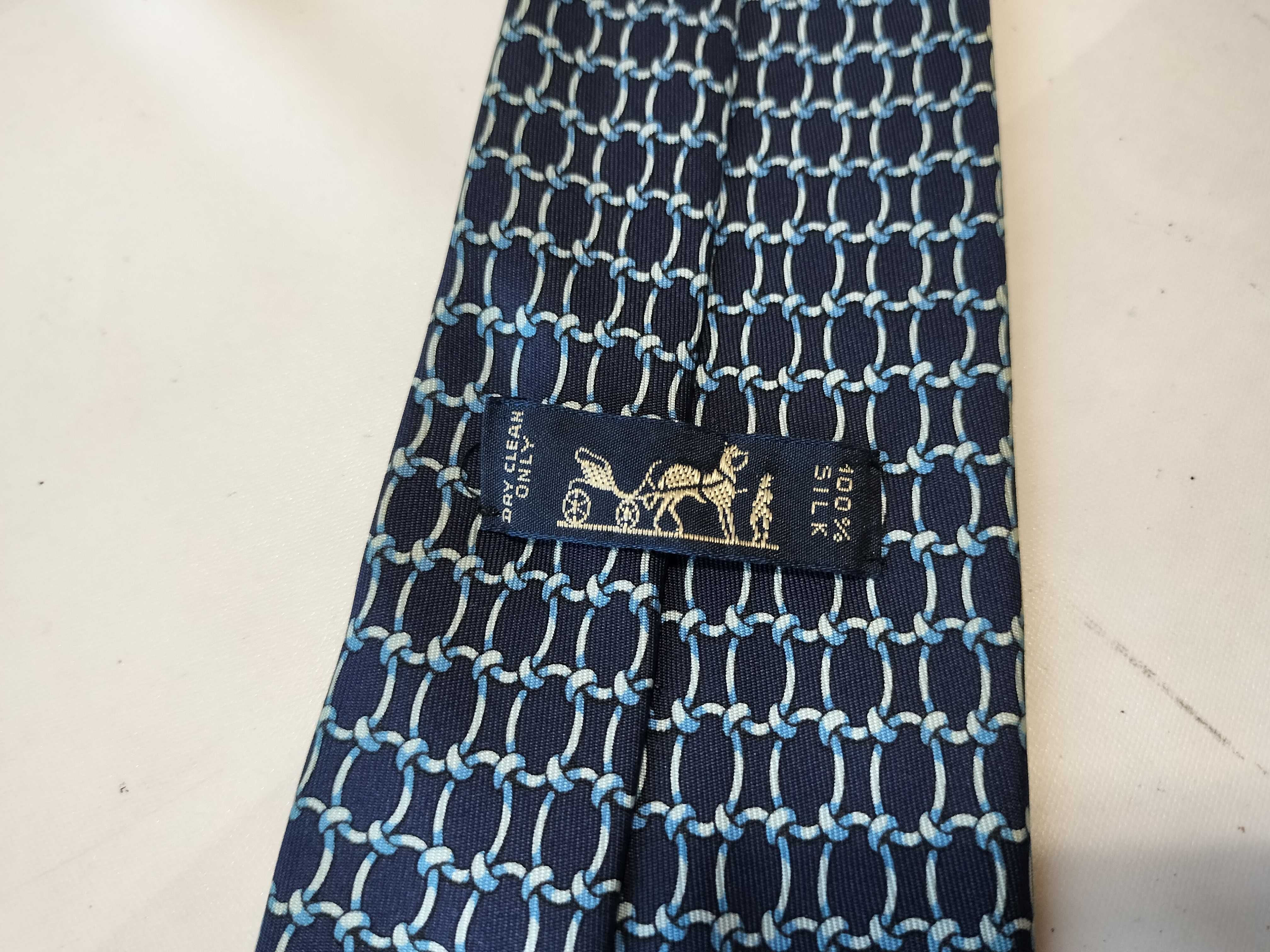 Hermès Silk Necktie Pattern 7863 UA Navy Blue Chain Link Motif