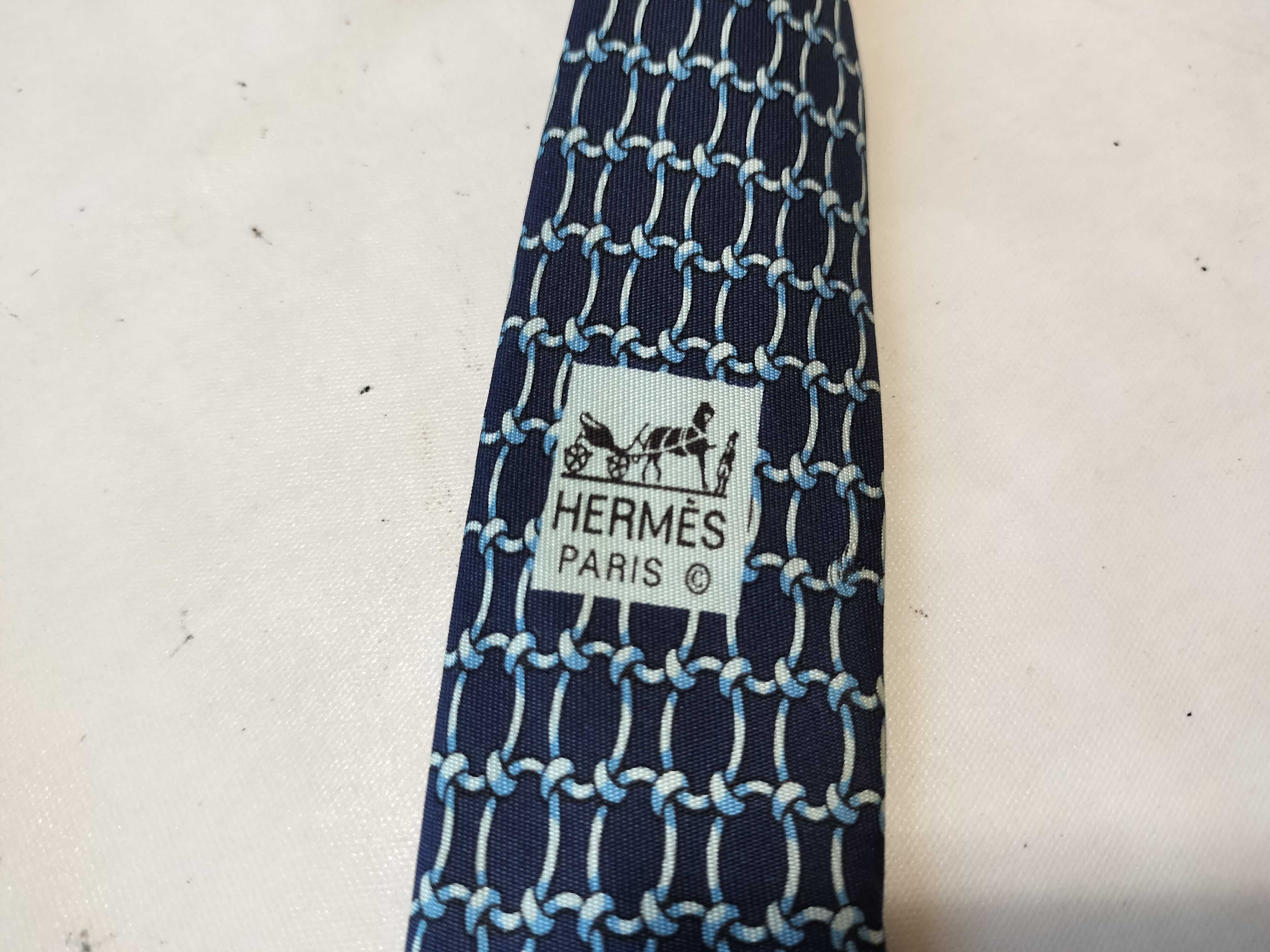 Hermès Silk Necktie Pattern 7863 UA Navy Blue Chain Link Motif