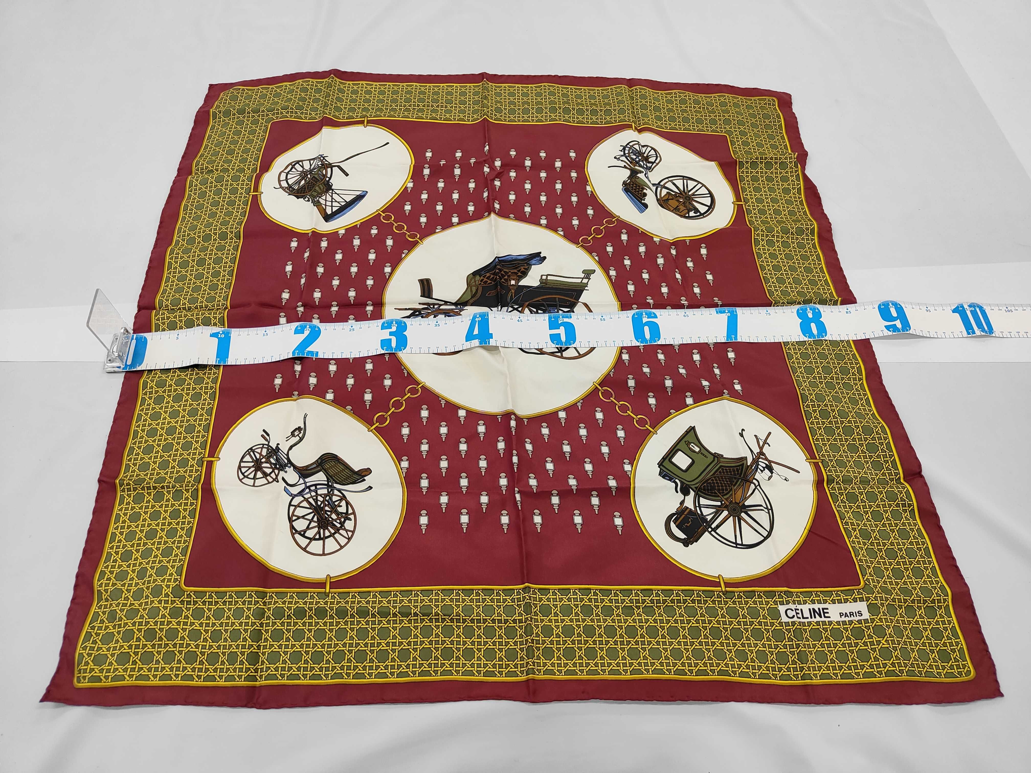 Céline Paris Vintage Silk Square Scarf with Equestrian Carriage Motif