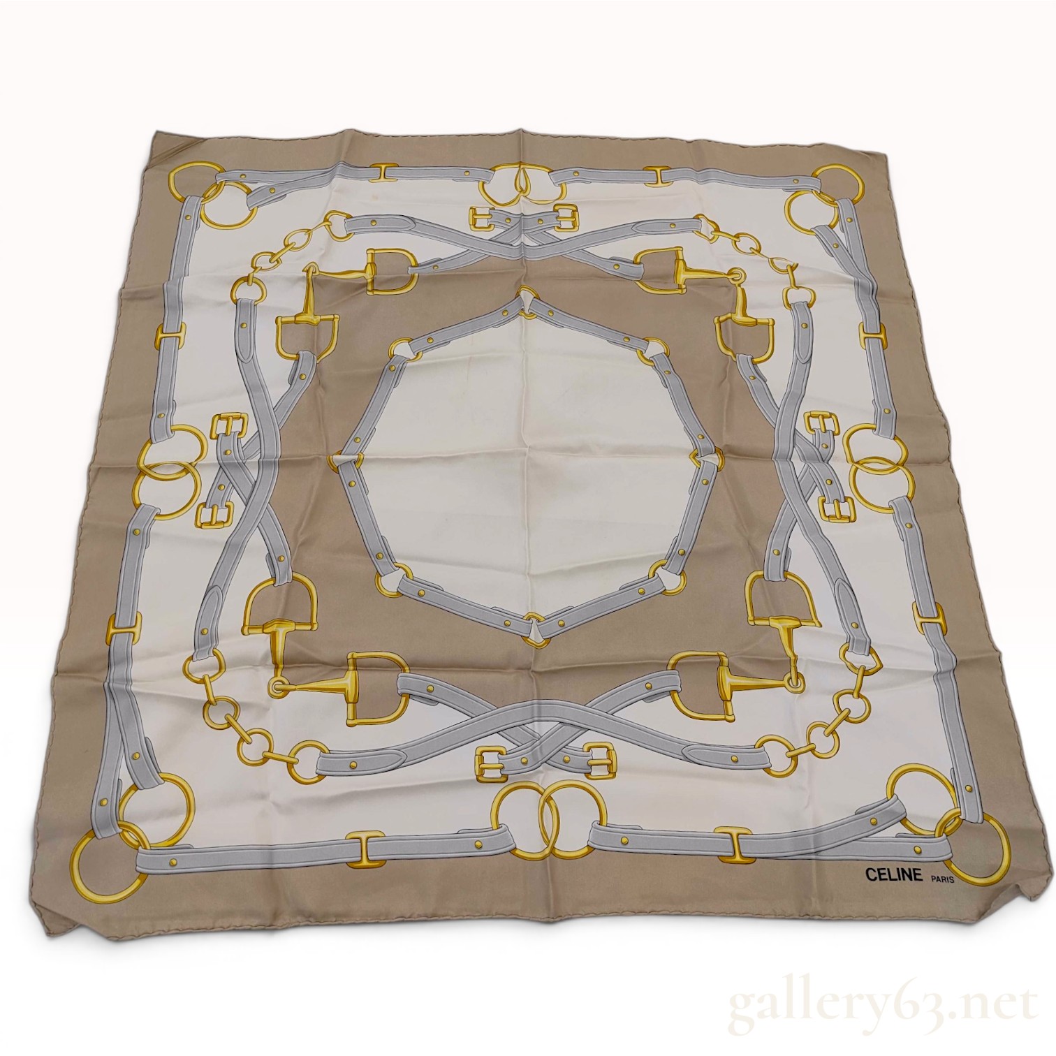 Vintage Celine Paris Silk Twill Equestrian Motif Scarf