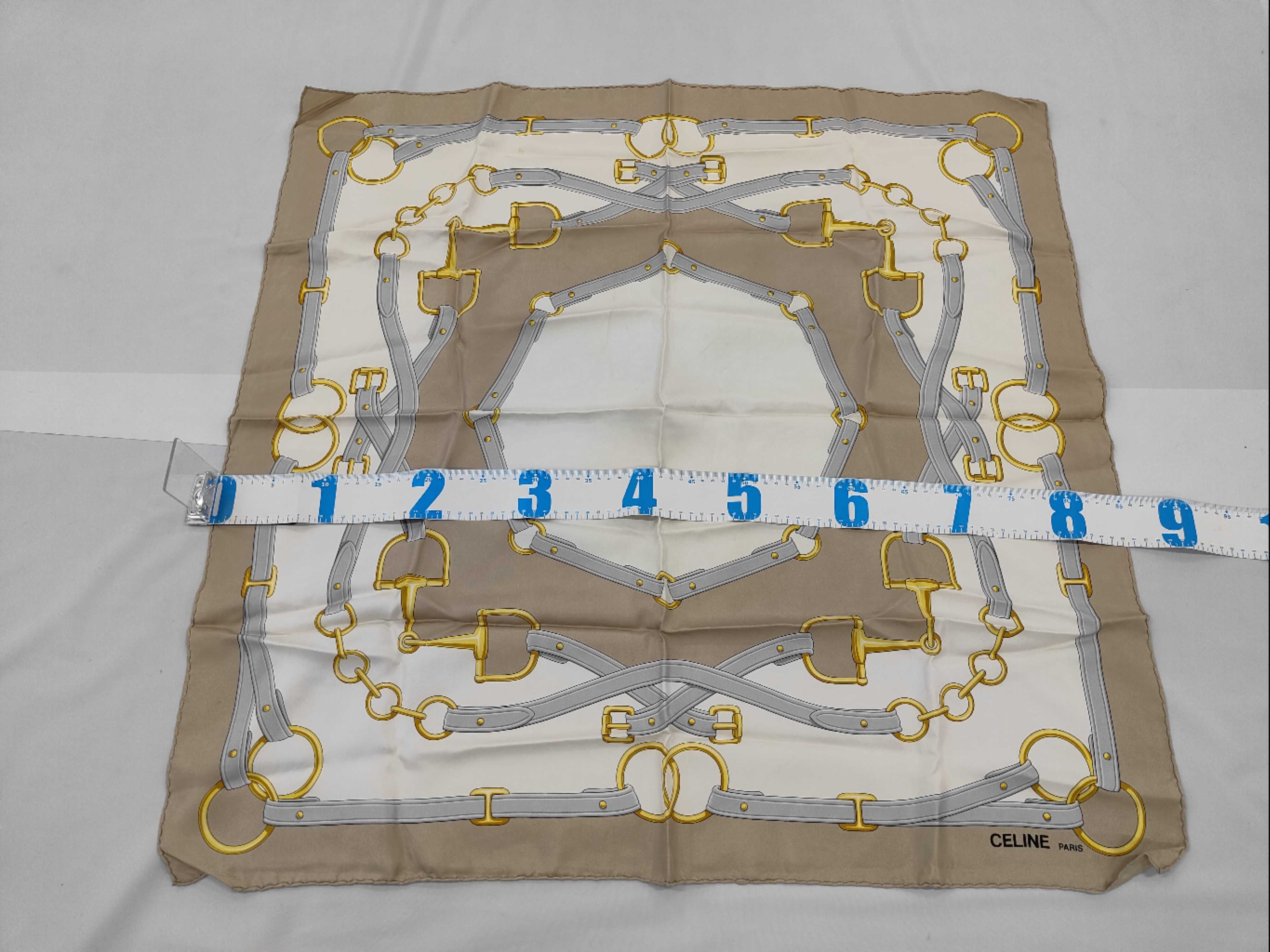 Vintage Celine Paris Silk Twill Equestrian Motif Scarf