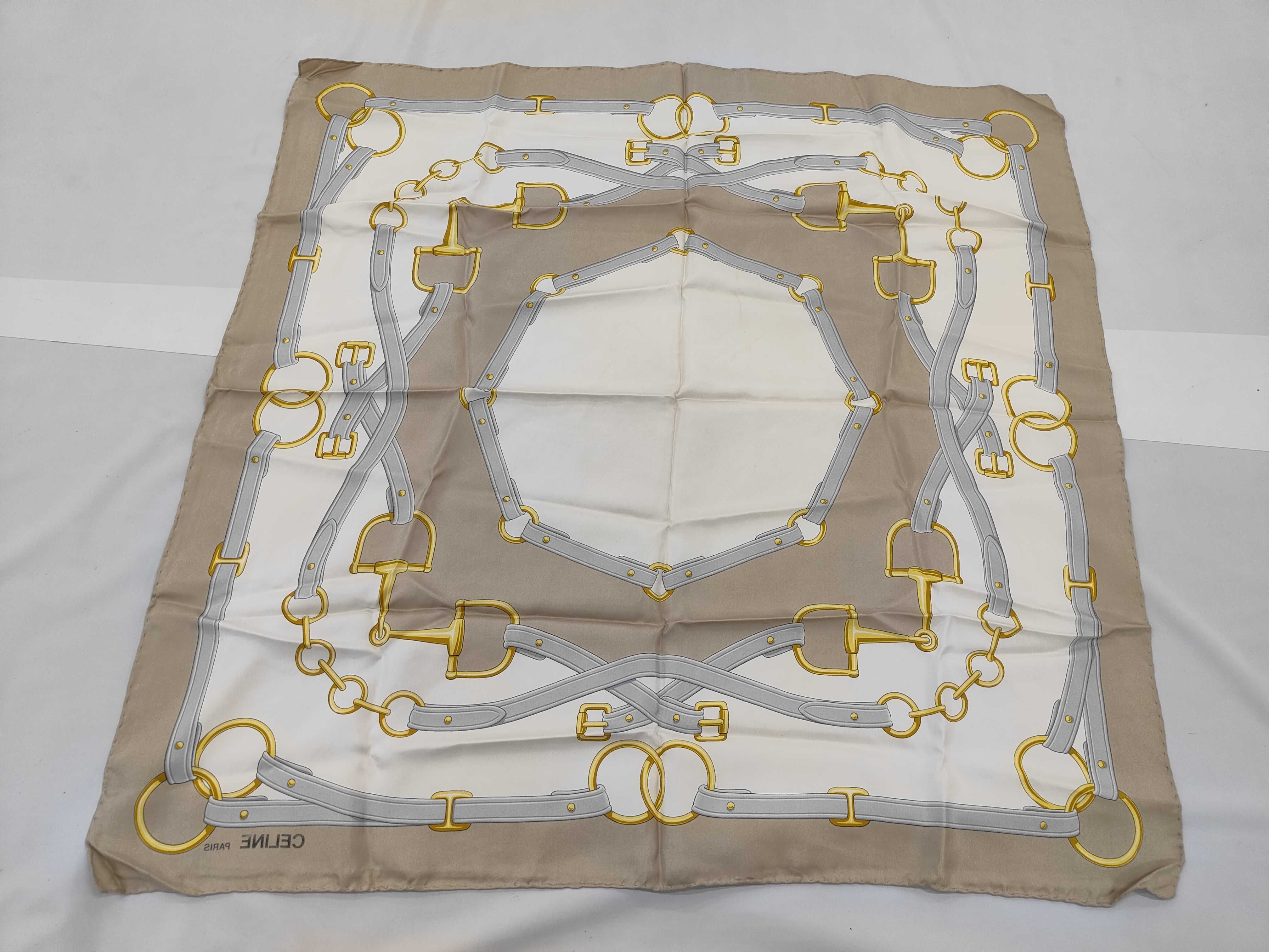 Vintage Celine Paris Silk Twill Equestrian Motif Scarf