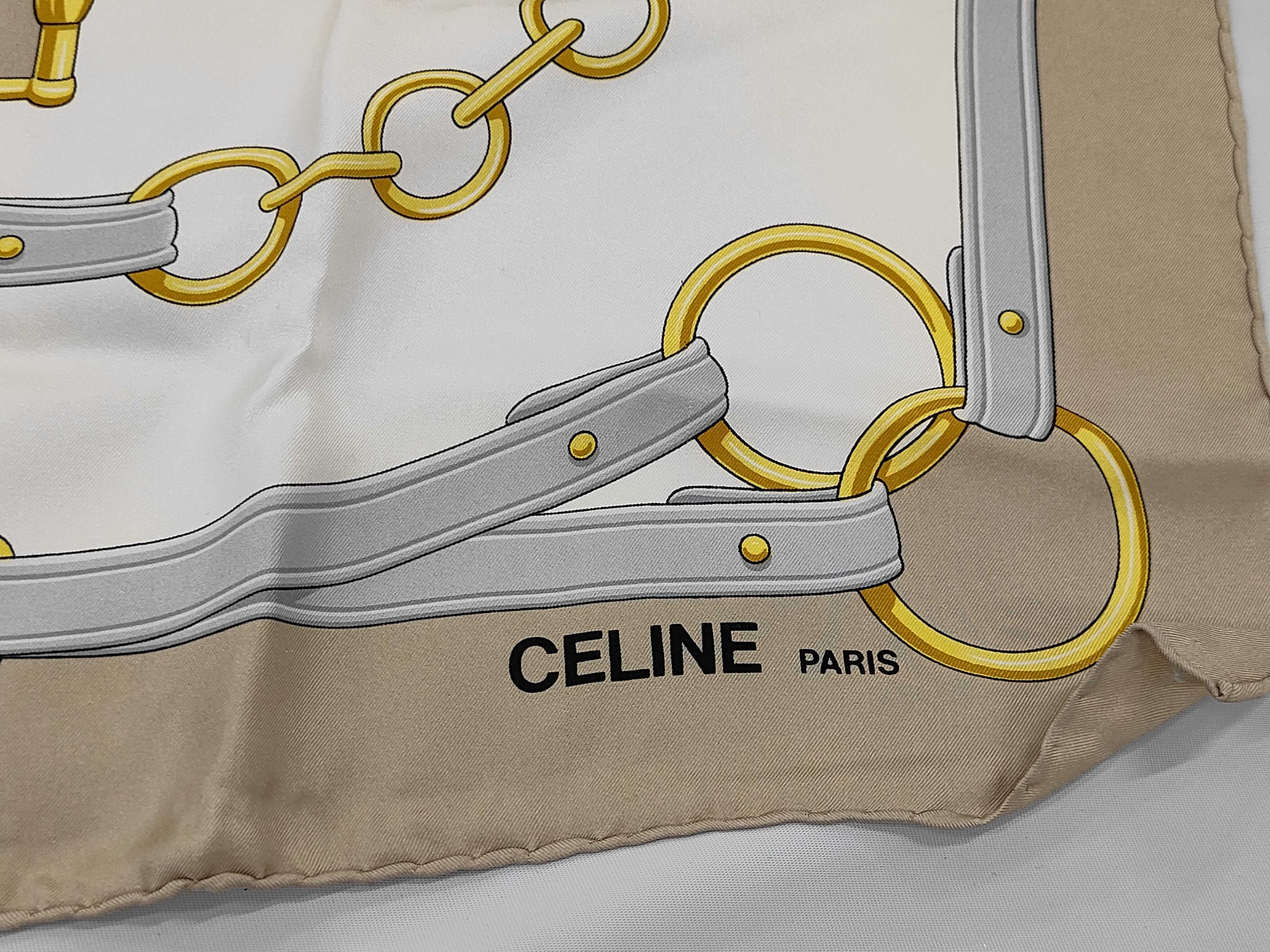Vintage Celine Paris Silk Twill Equestrian Motif Scarf