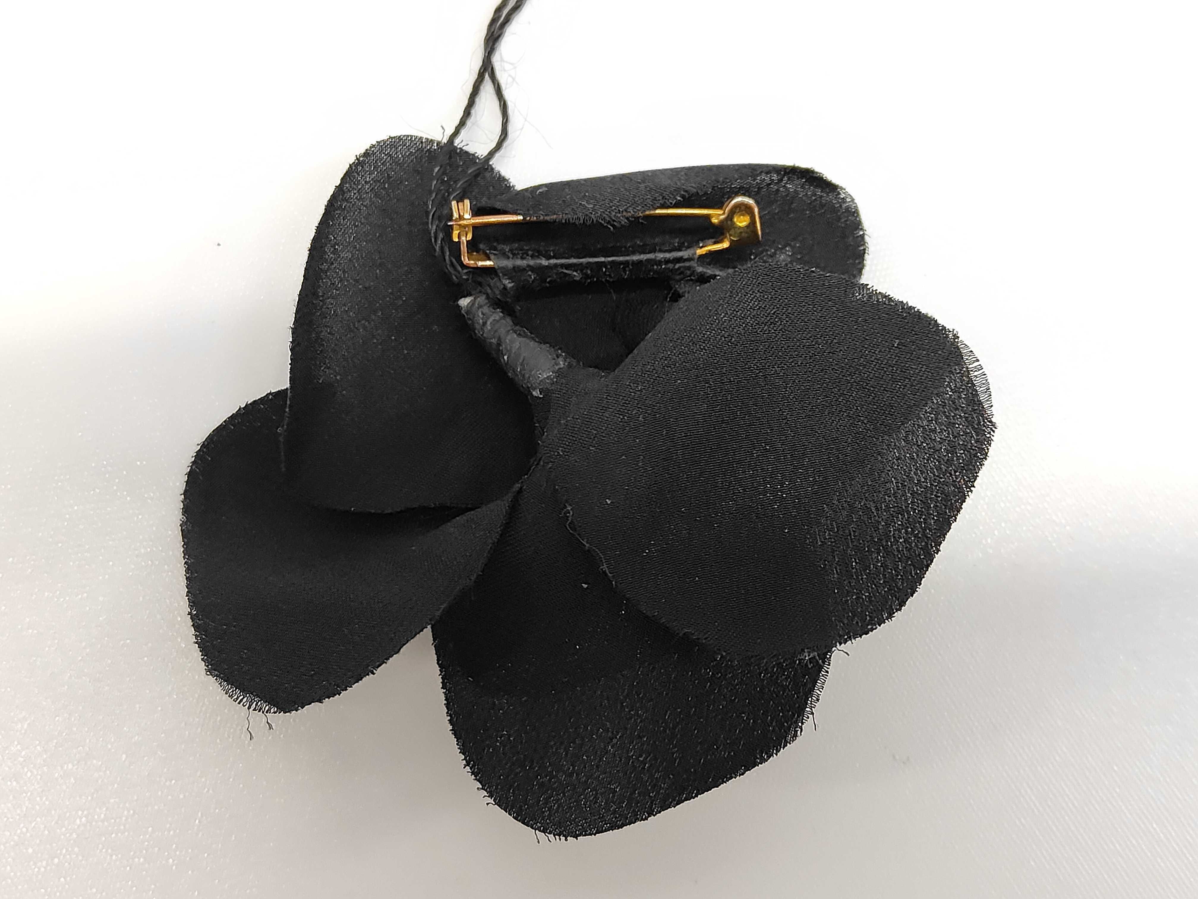 Vintage Chanel Black Fabric Camellia Flower 24K Gold-Plated Brooch with Box