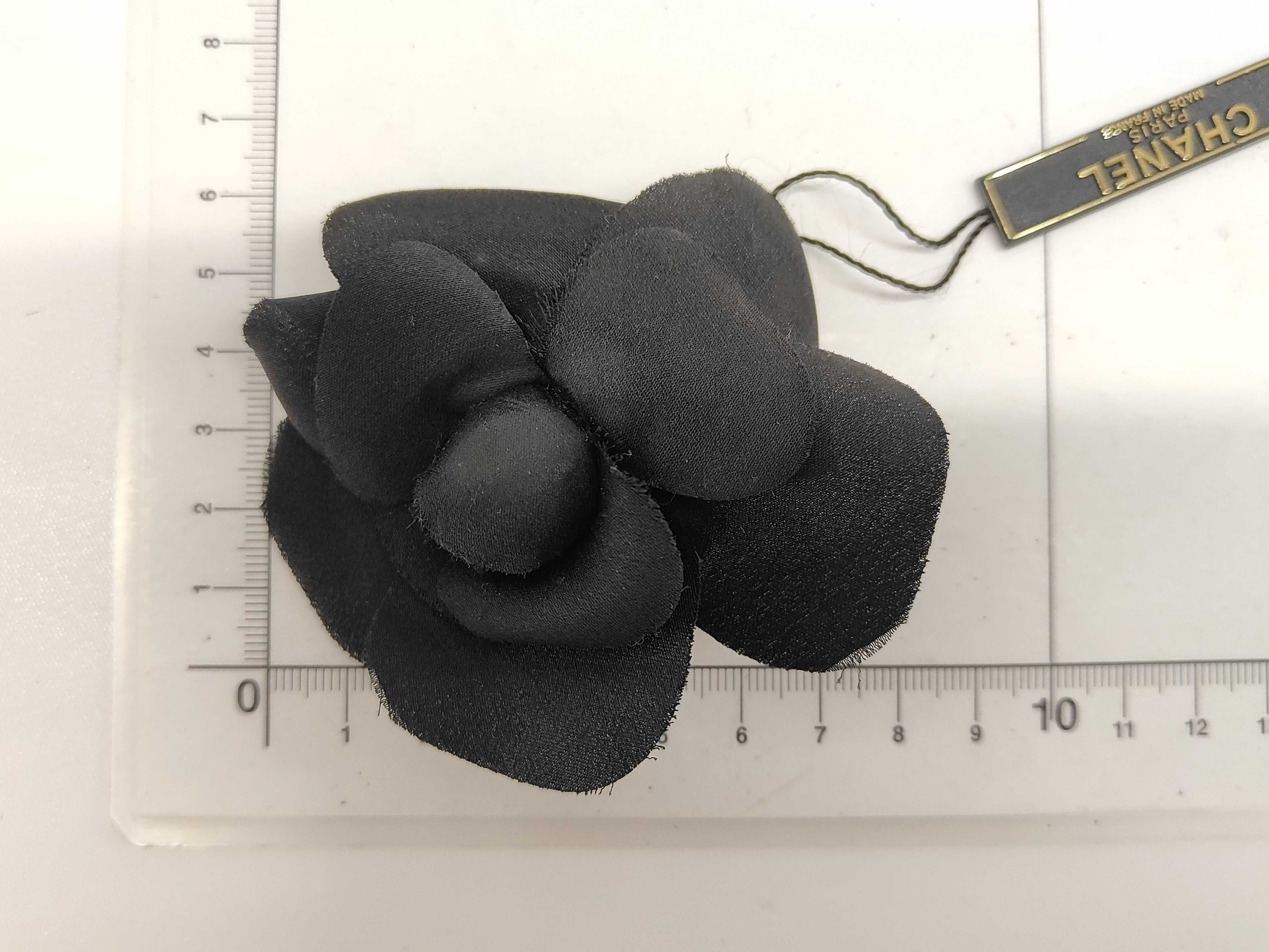 Vintage Chanel Black Fabric Camellia Flower 24K Gold-Plated Brooch with Box
