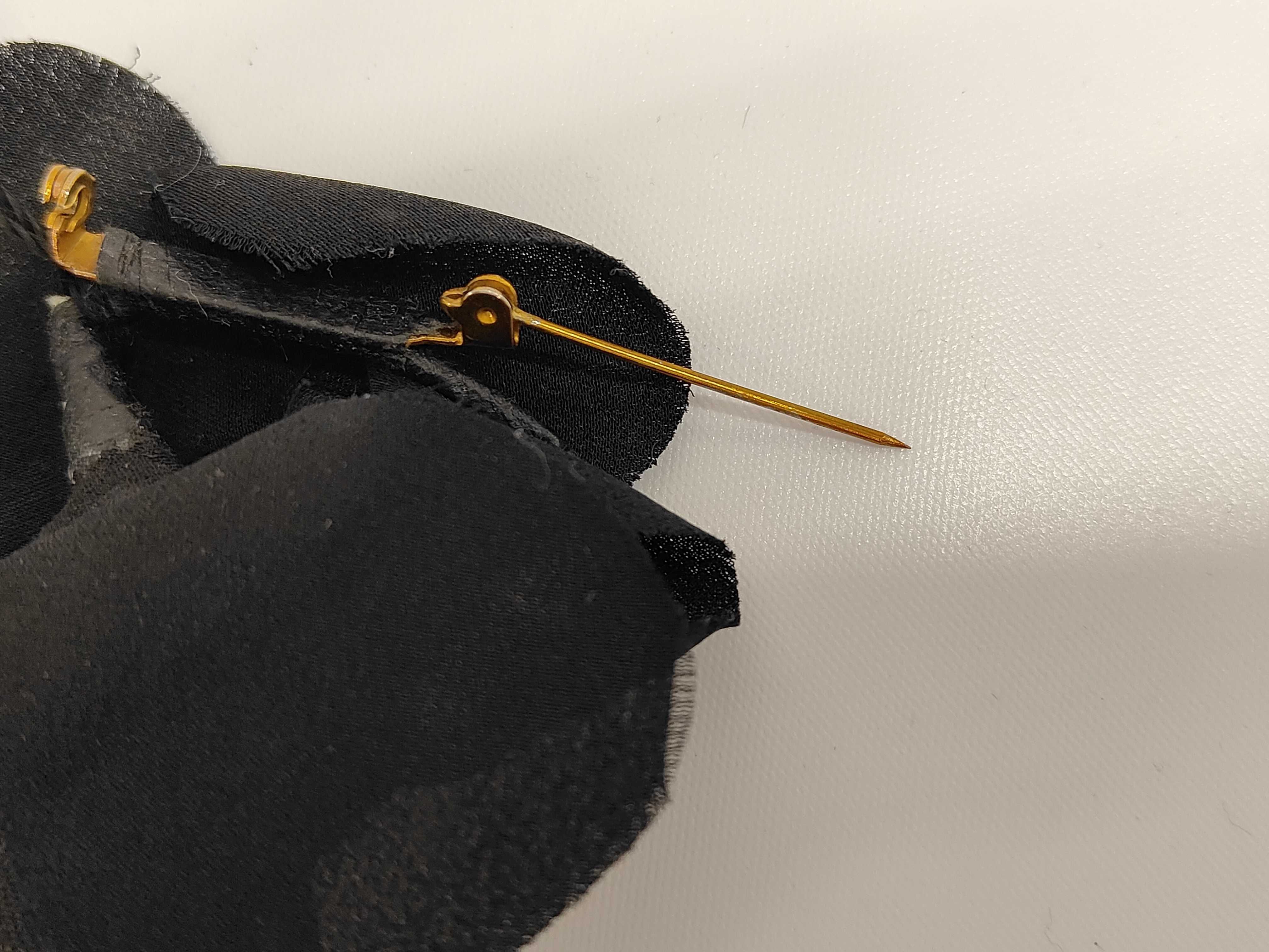 Vintage Chanel Black Fabric Camellia Flower 24K Gold-Plated Brooch with Box