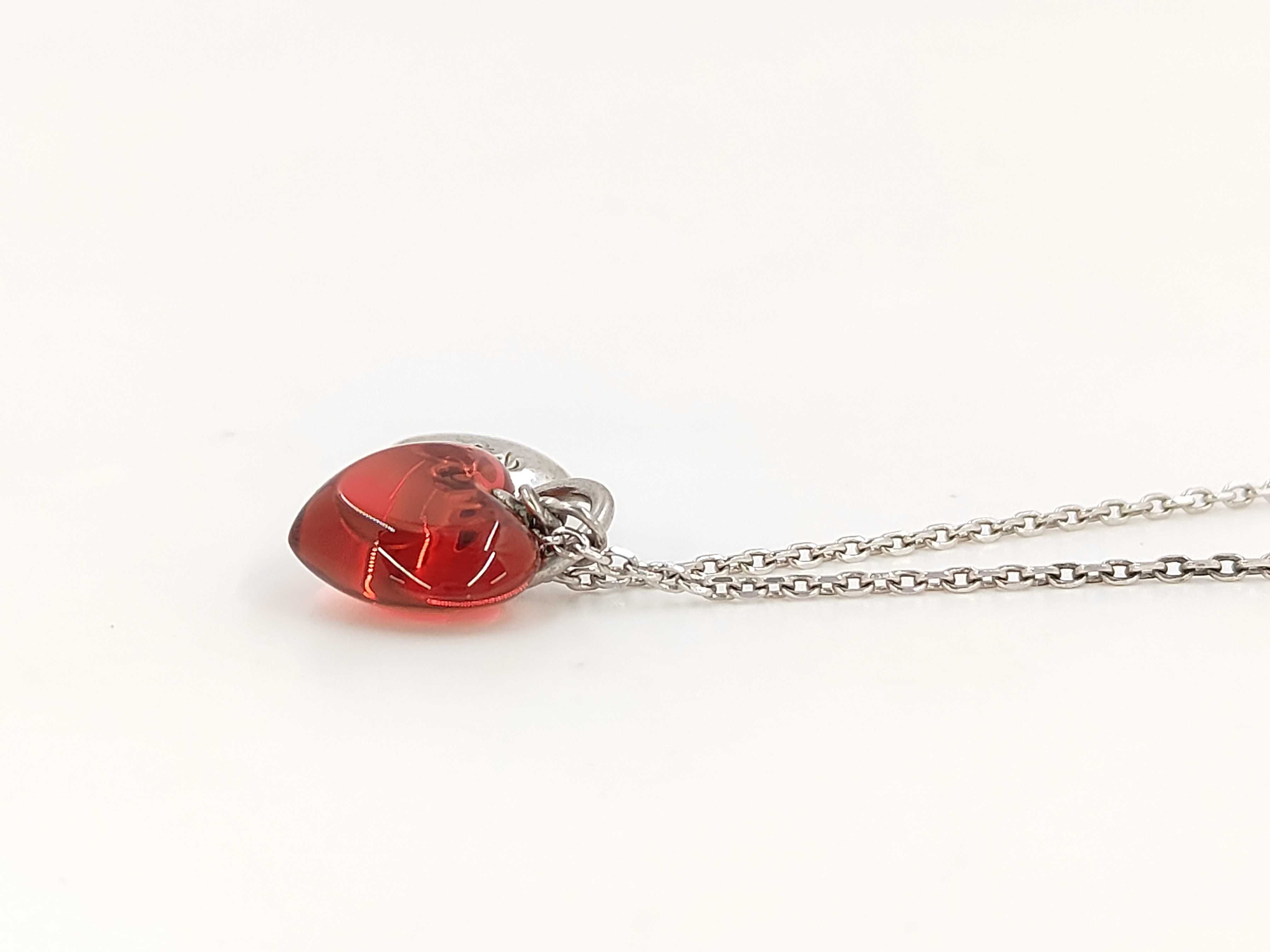 Baccarat Sterling Silver and Red Crystal Double Heart Pendant Necklace