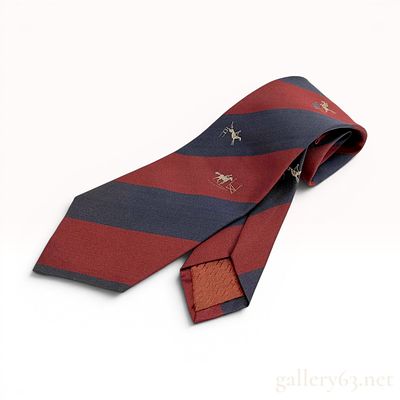 Hermes Silk Striped Equestrian Motif Necktie. A silk twill necktie produced by Hermes, Paris. 
