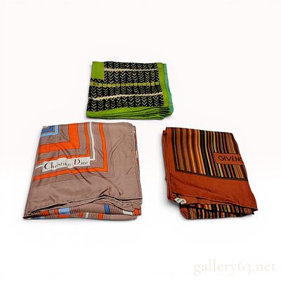 A Trio of Vintage Designer Silk Scarves by Christian Dior and Givenchy. A trio of vintage 
