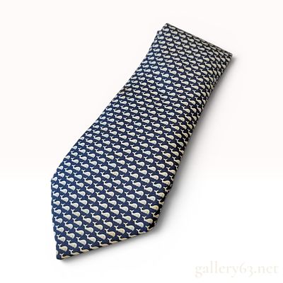 Herm&egrave;s Paris Whale Motif Silk Necktie. Herm&egrave;s Paris silk necktie featuring an allover repeating 
