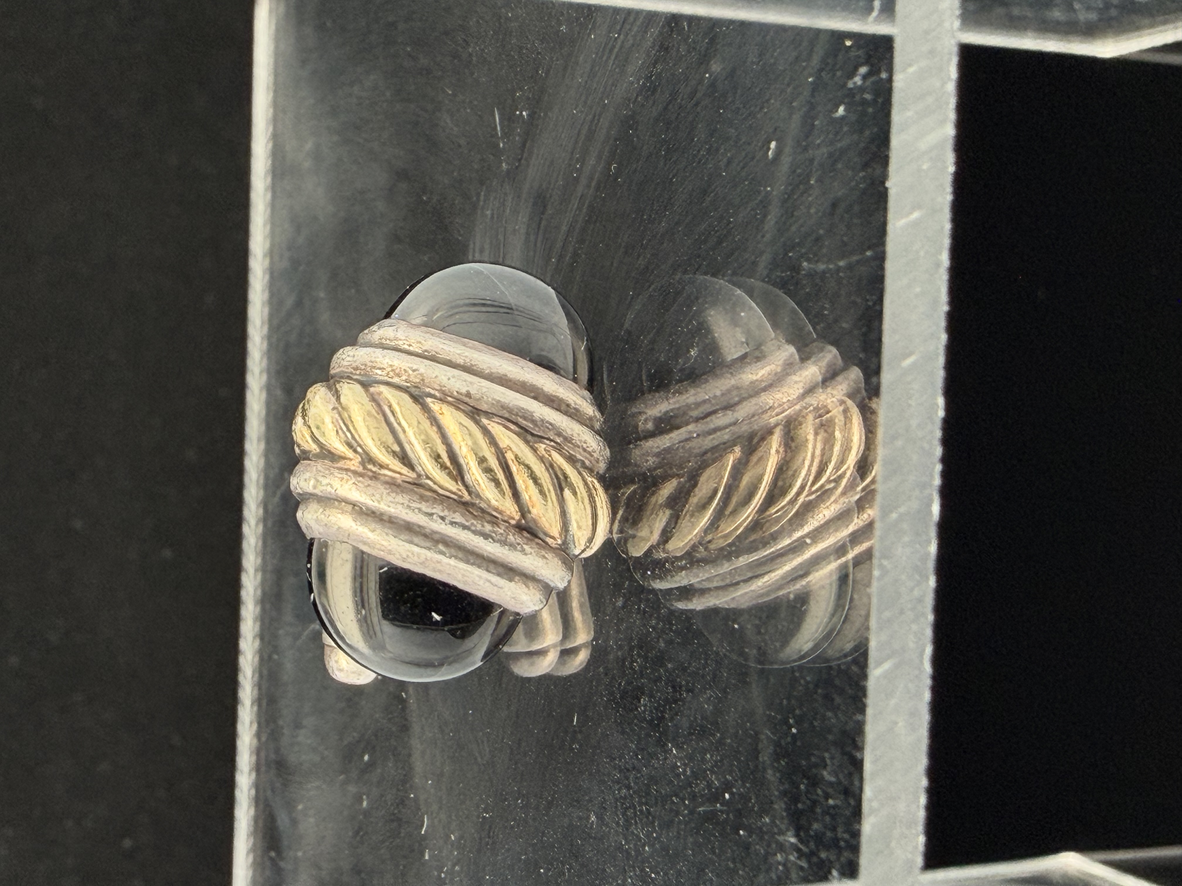 David Yurman Sterling Silver 14K Yellow Gold Onyx Single Cuff Link