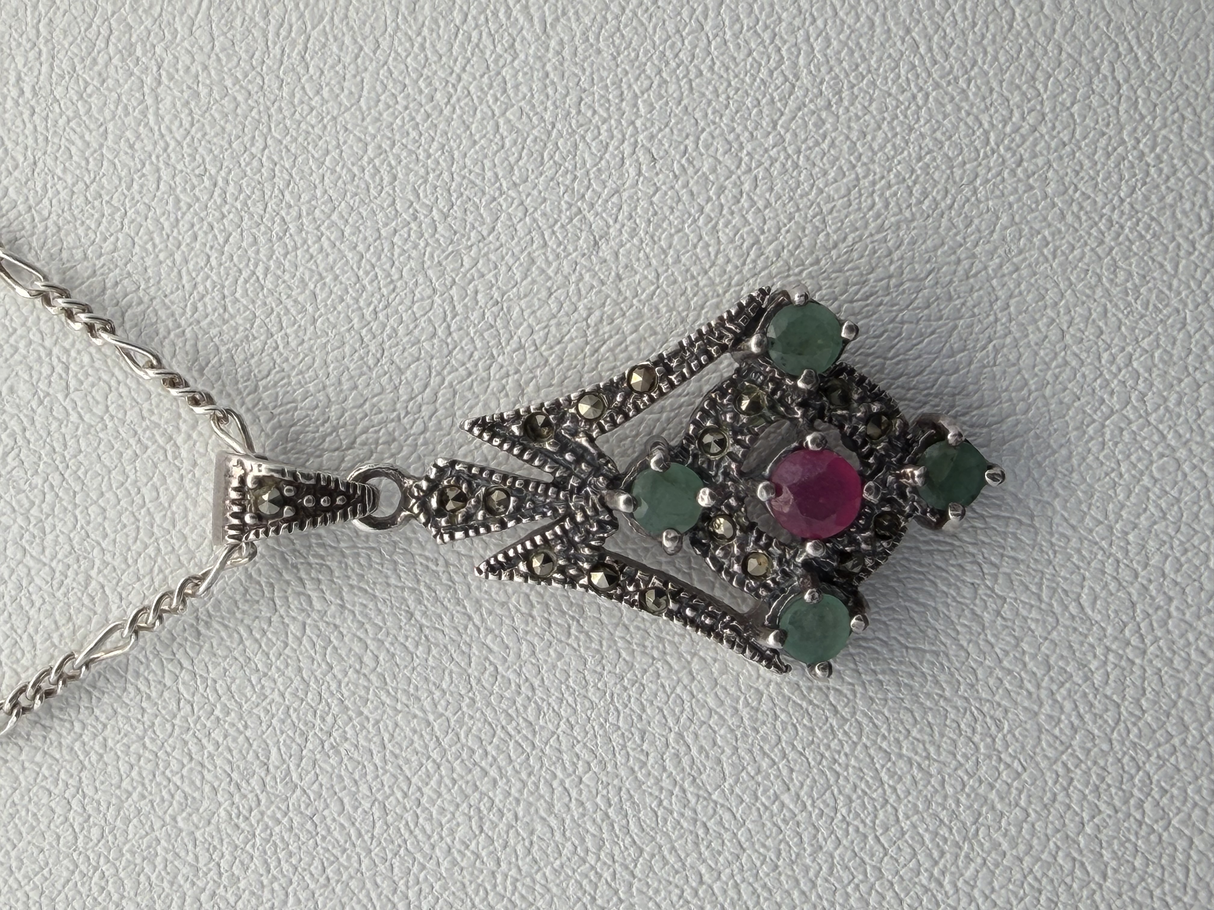 Sterling Emerald and Ruby Necklace