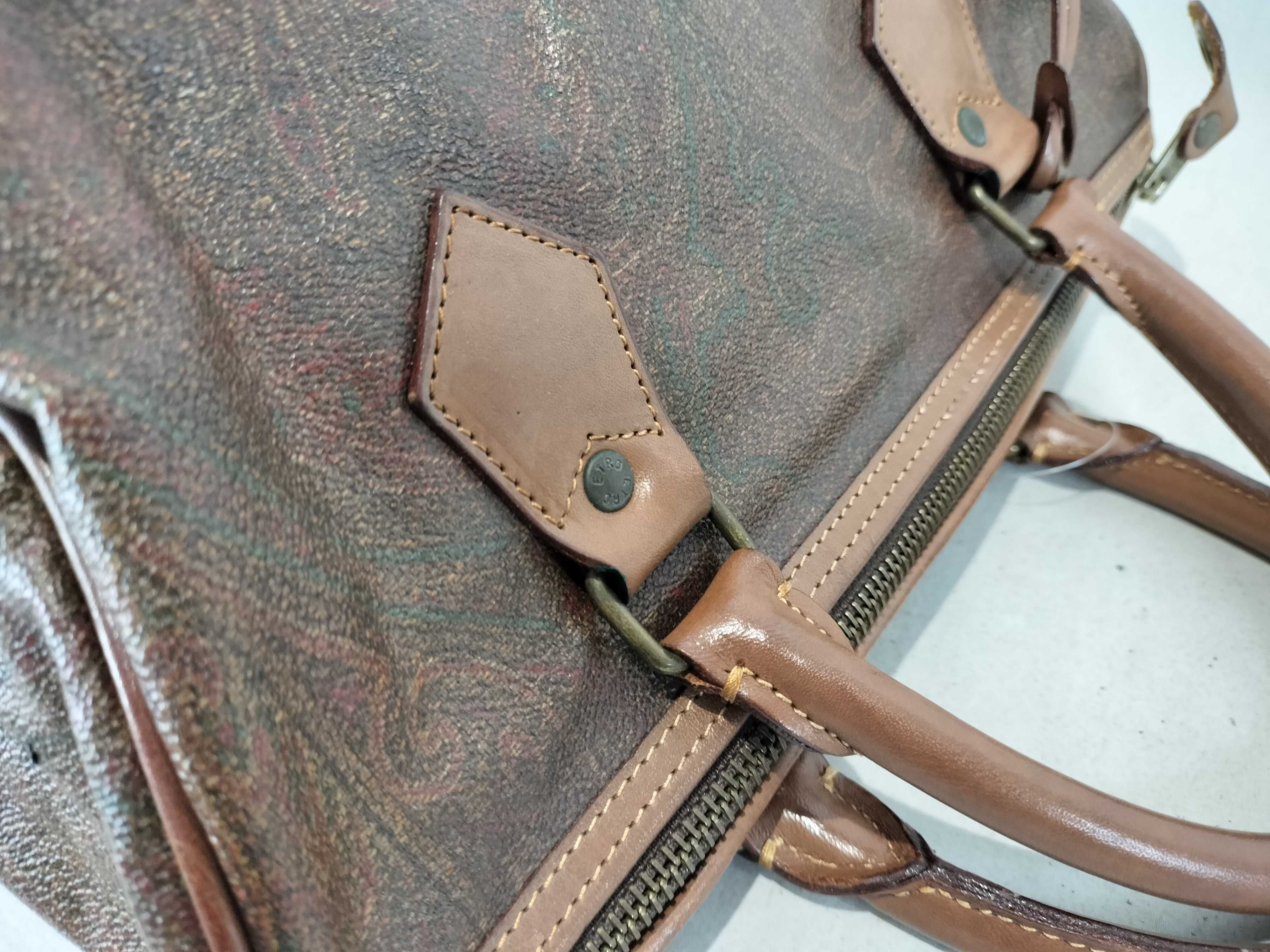 Etro Paisley Coated Canvas and Leather Boston Bag
