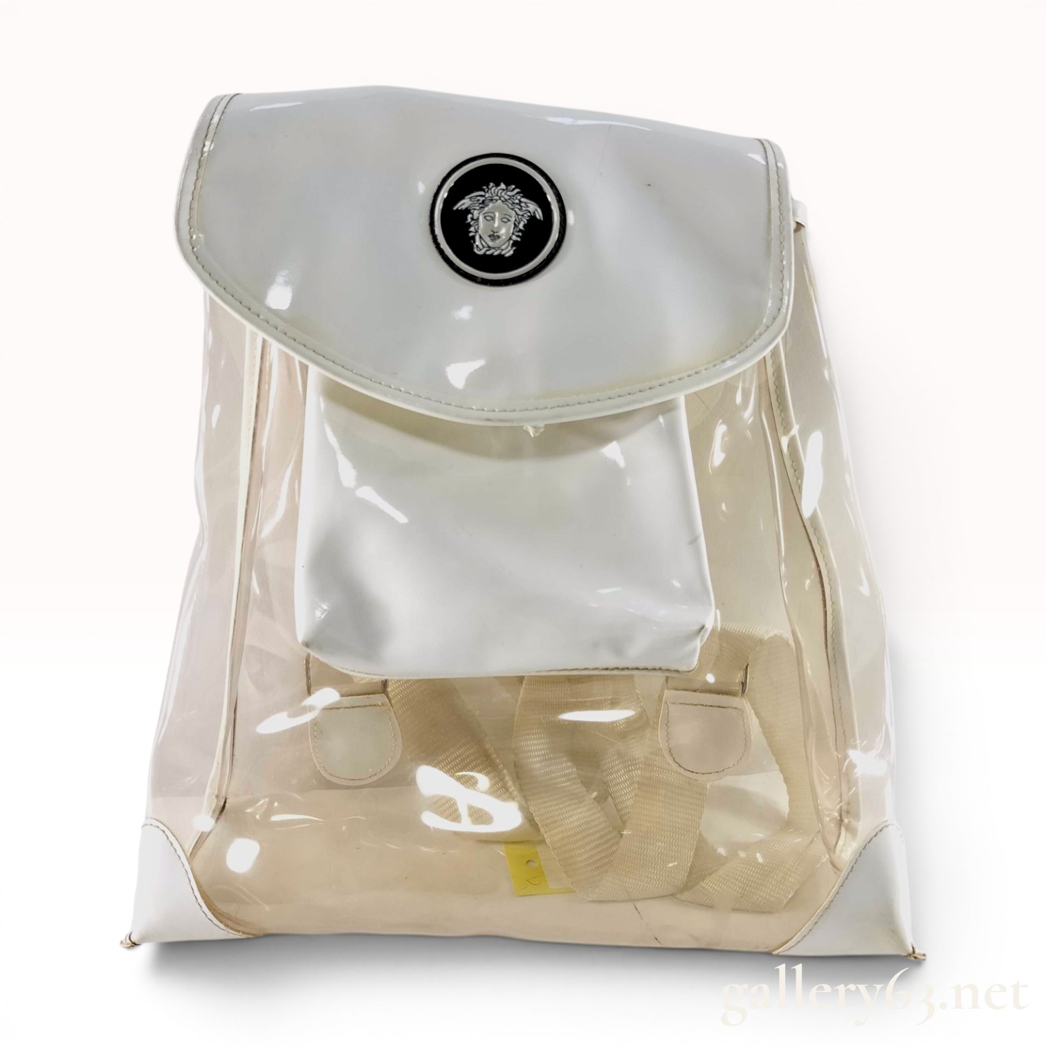 Young Versace Clear PVC and White Patent Medusa Backpack