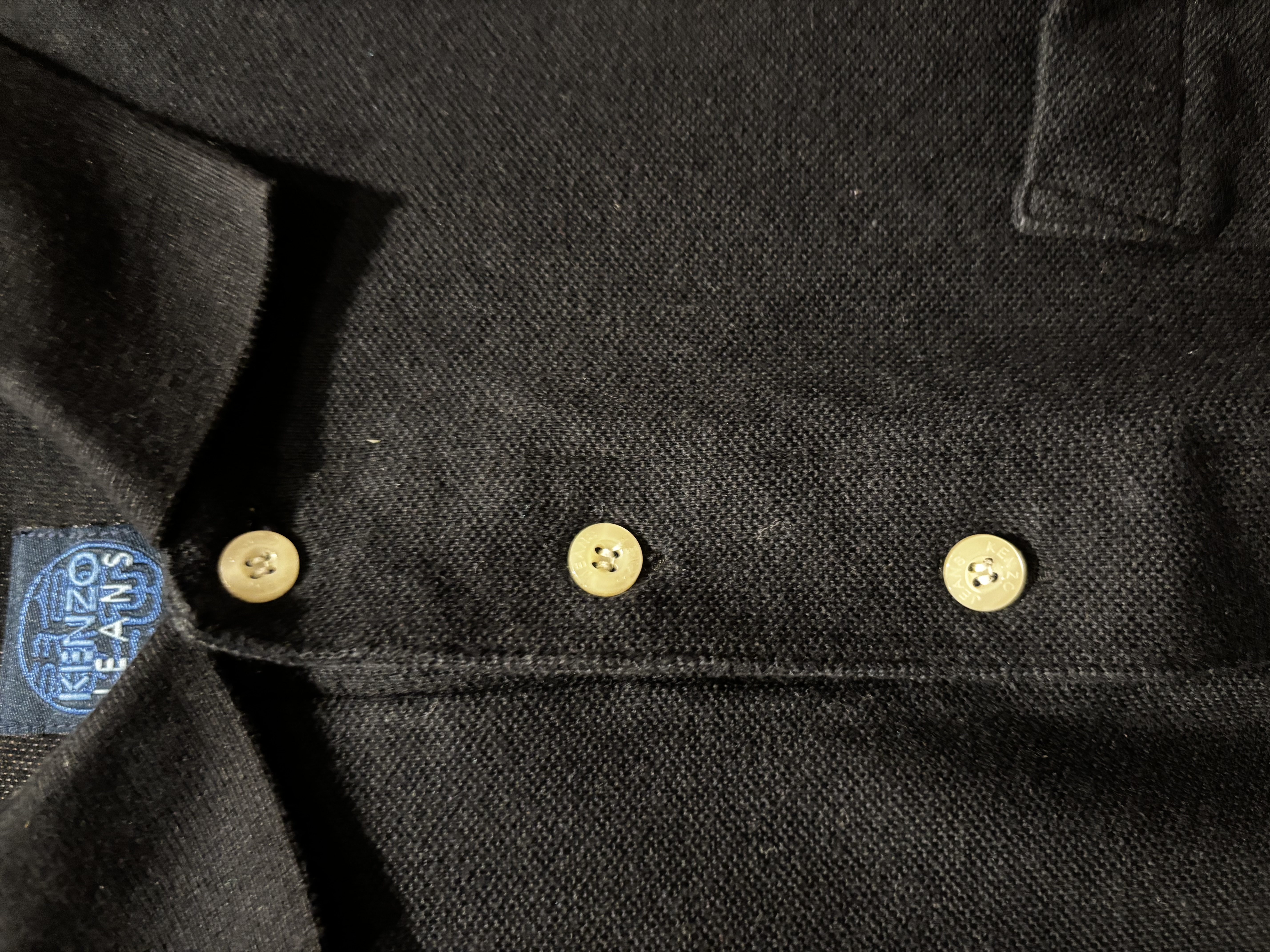 Kenzo Jeans Vintage Black Pique Polo Shirt with Embroidered Logo Pocket